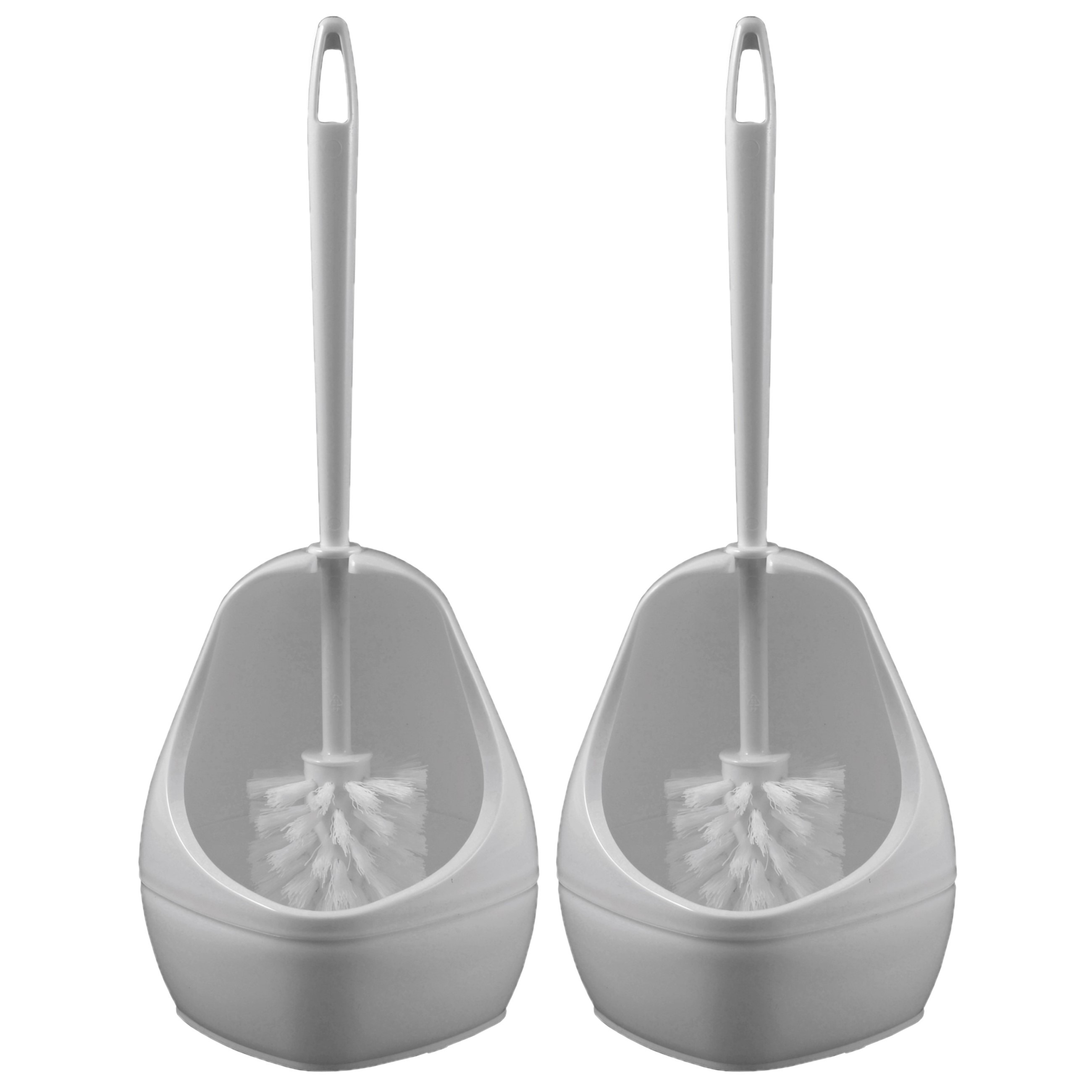 2x stuks wc/toiletborstel en houder / toiletgarnituur van wit kunststof in druppelvorm -