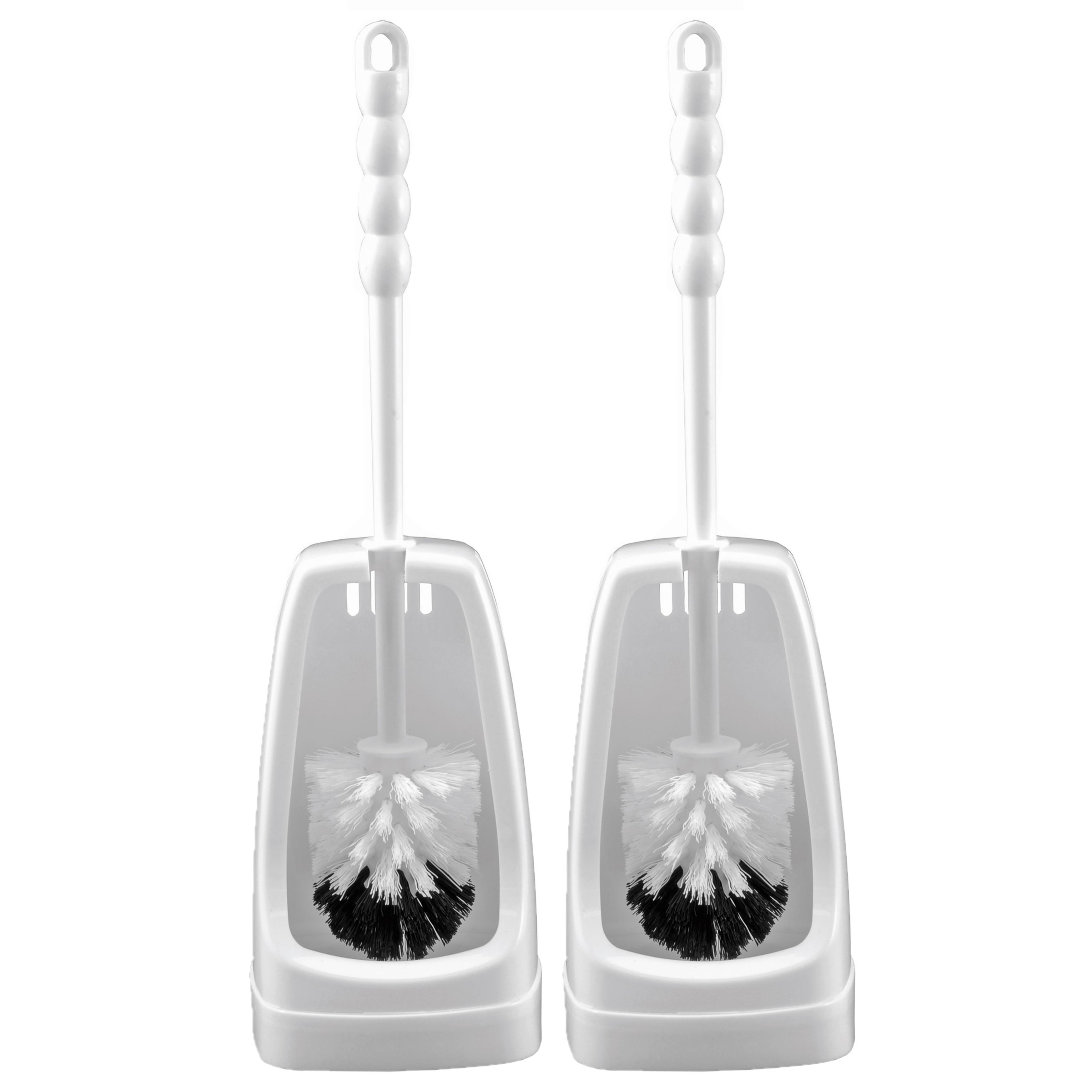 2x stuks wc/toiletborstel en houder / toiletgarnituur van wit kunststof -