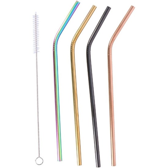 Herbruikbare drinkrietjes - 16x - RVS - 21 cm - met borsteltje -