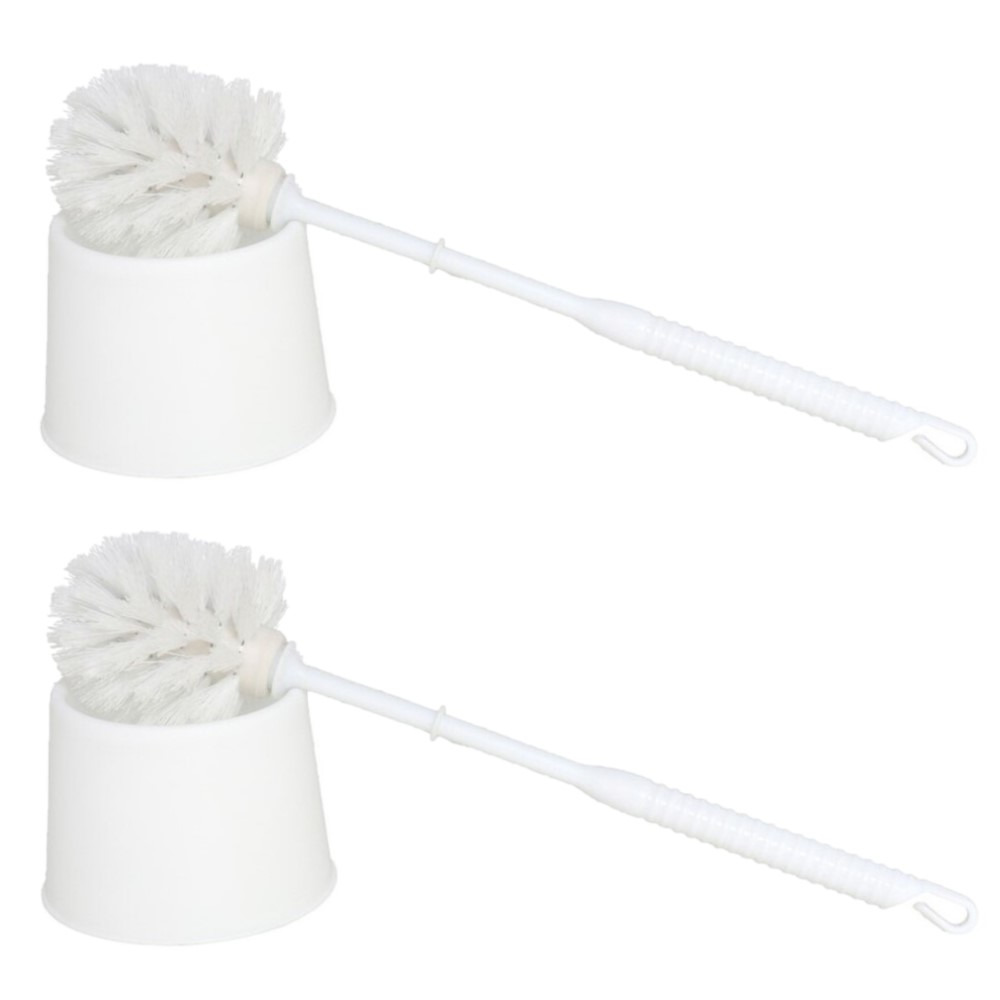 2x stuks voordelige wc/toiletborstels en houders wit 33 cm van kunststof -