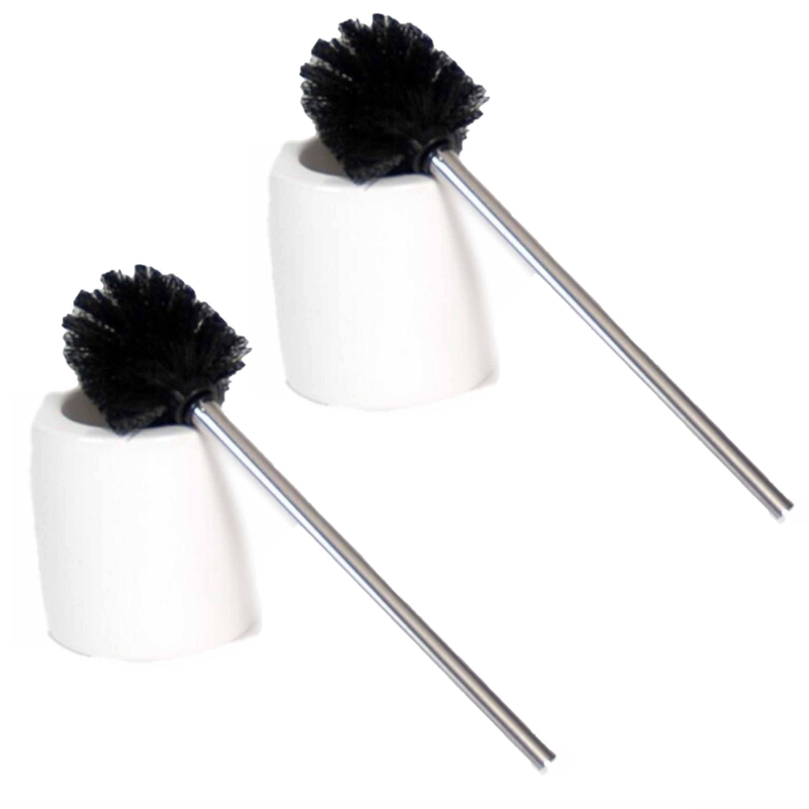 2x stuks wc/toiletborstels met houders zwart/wit 39 cm keramiek -