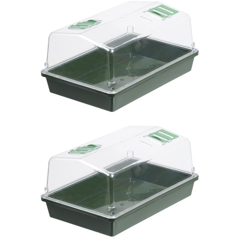 2x stuks grote kweekbakken/kweekkasten met deksel 21 x 55 x 31 cm -