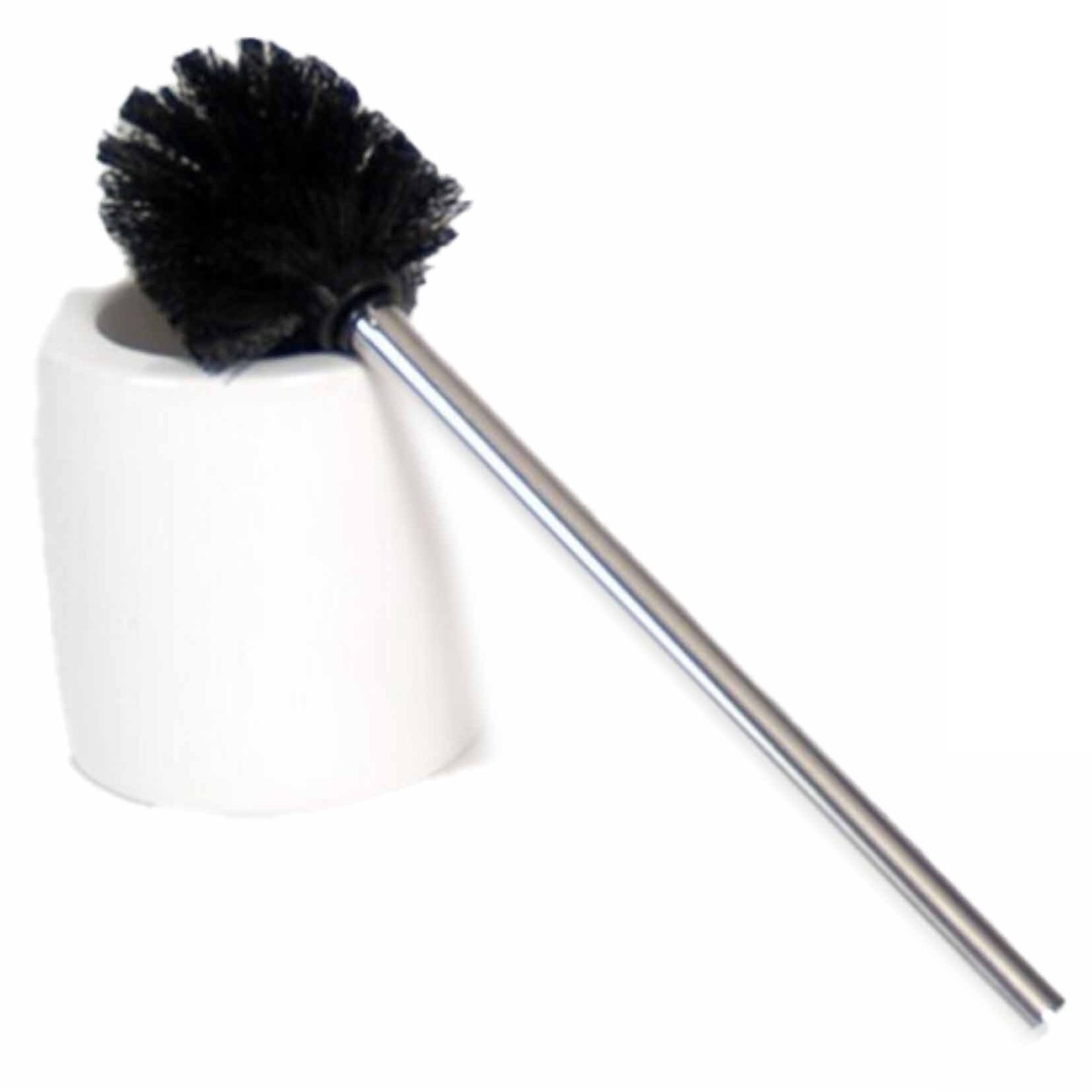 Wc/toiletborstel met houder zwart/wit 39 cm keramiek -