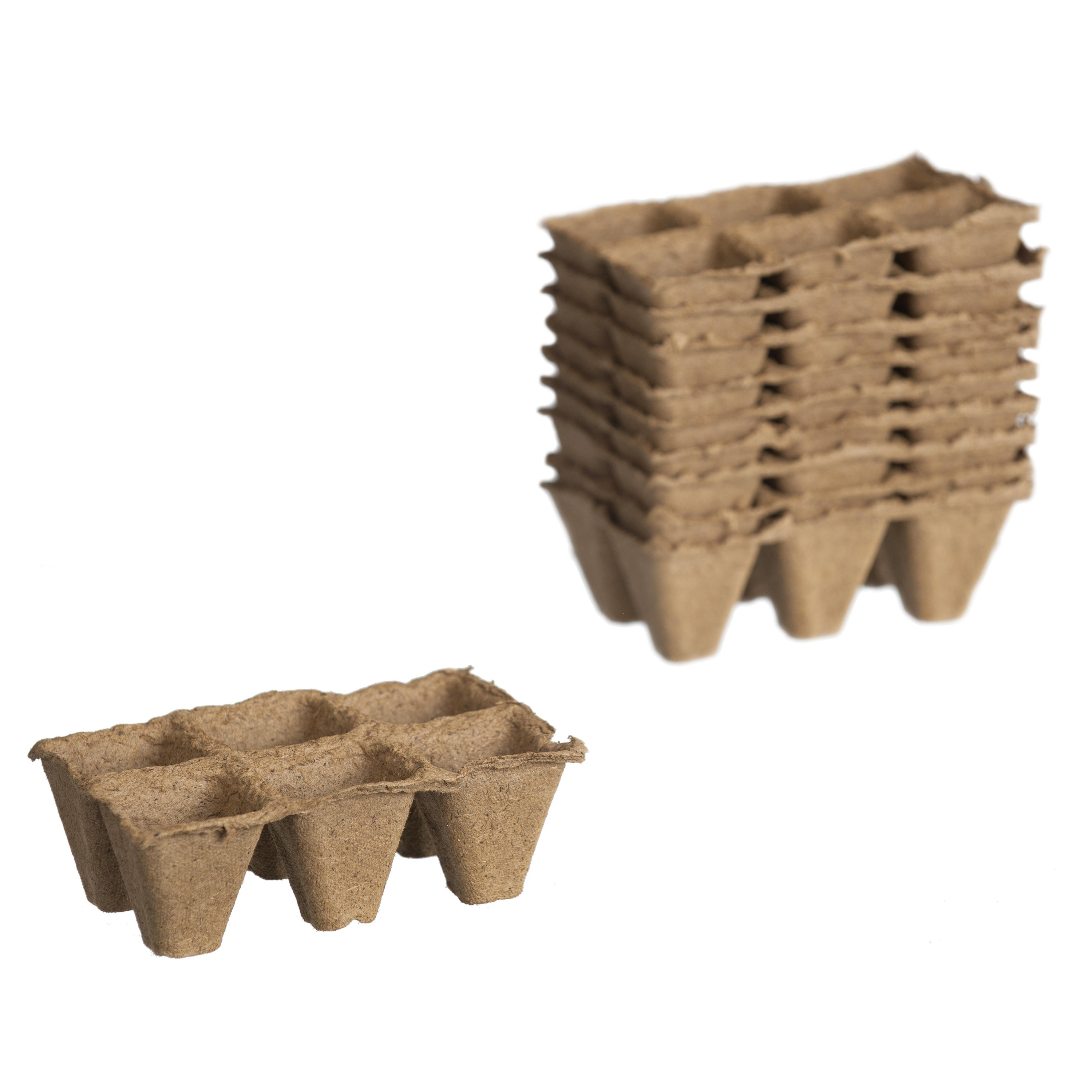 10x stuks Houtvezel kweekpotjes/stekpotjes trays met 6 vakjes 5 x 5 cm -