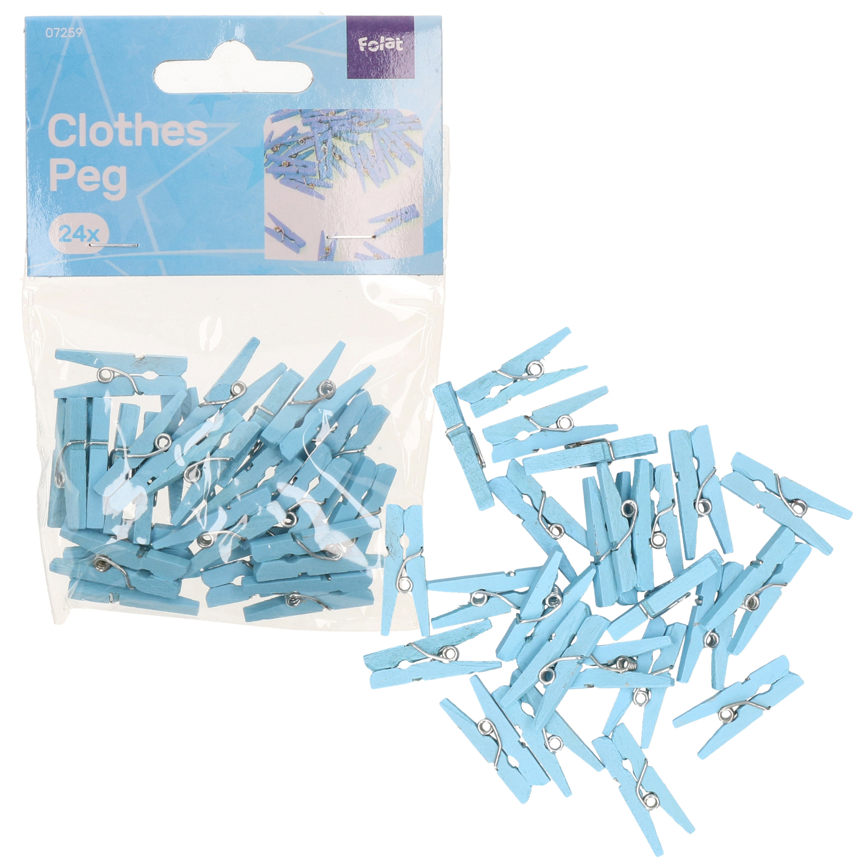 Mini knijpers blauw - 120x - Geboorte jongen - 2,5 cm - Kaartjes ophangen knijpertjes -