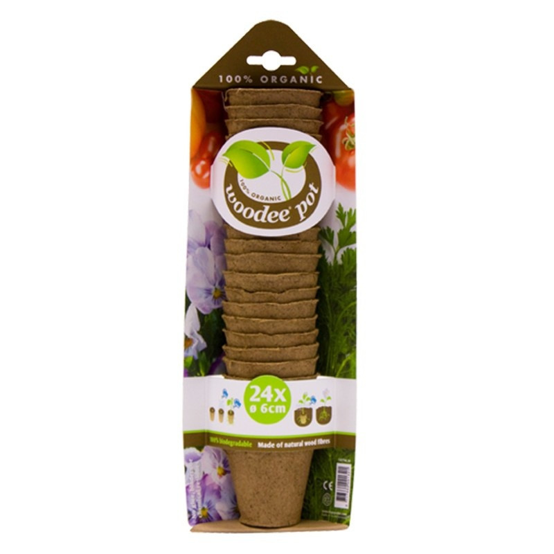 24x stuks Houtvezel kweekpotjes/stekpotjes 6 x 6,5 cm -