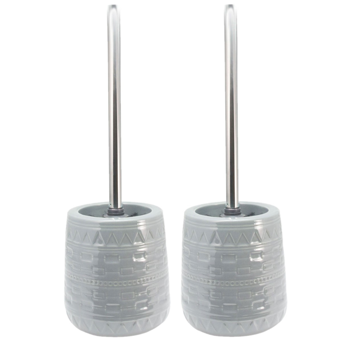 2x stuks wc/toiletborstel RVS 42 cm met keramiek toiletborstelhouder grijs -