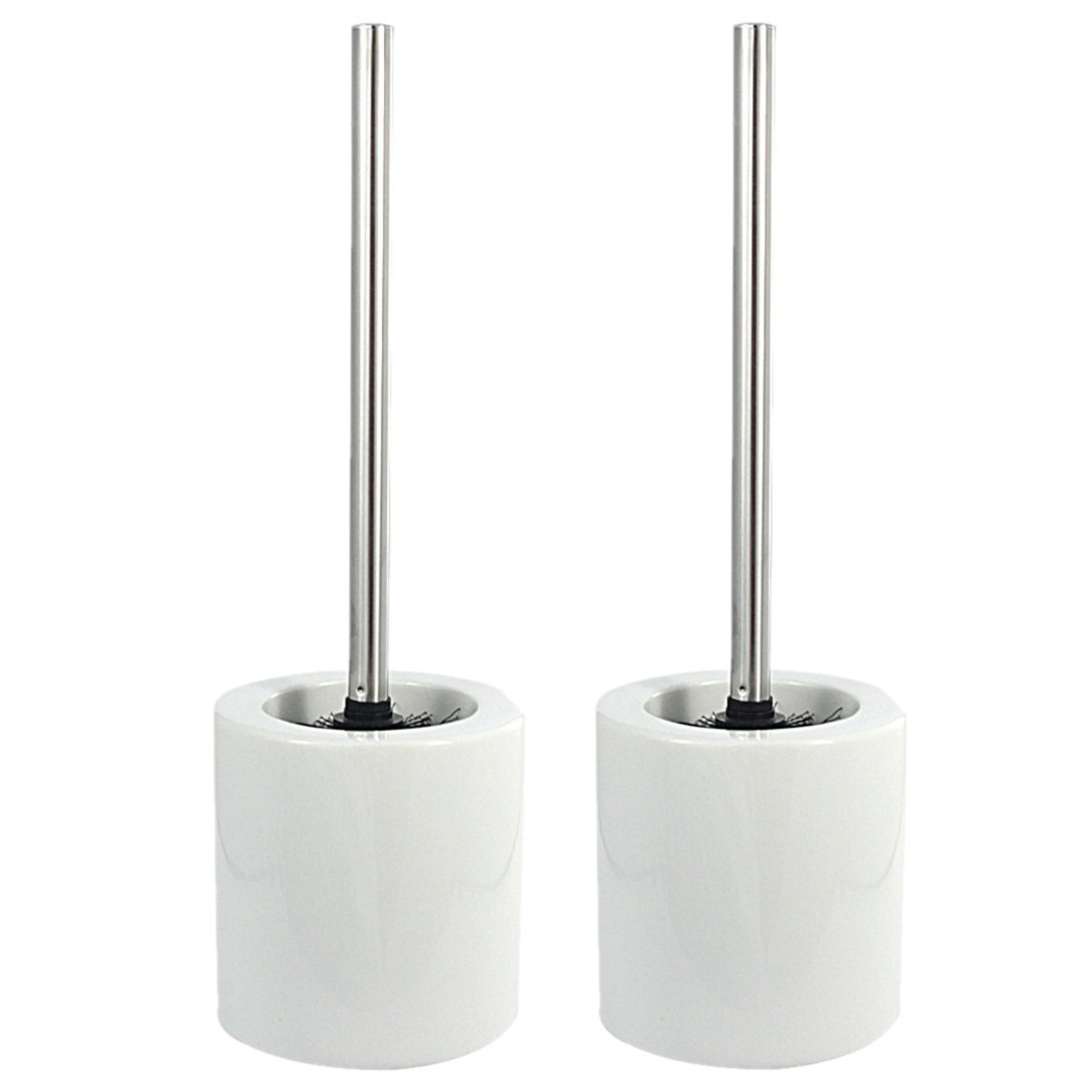 2x stuks wc/toiletborstel RVS 40 cm met keramiek toiletborstelhouder wit -