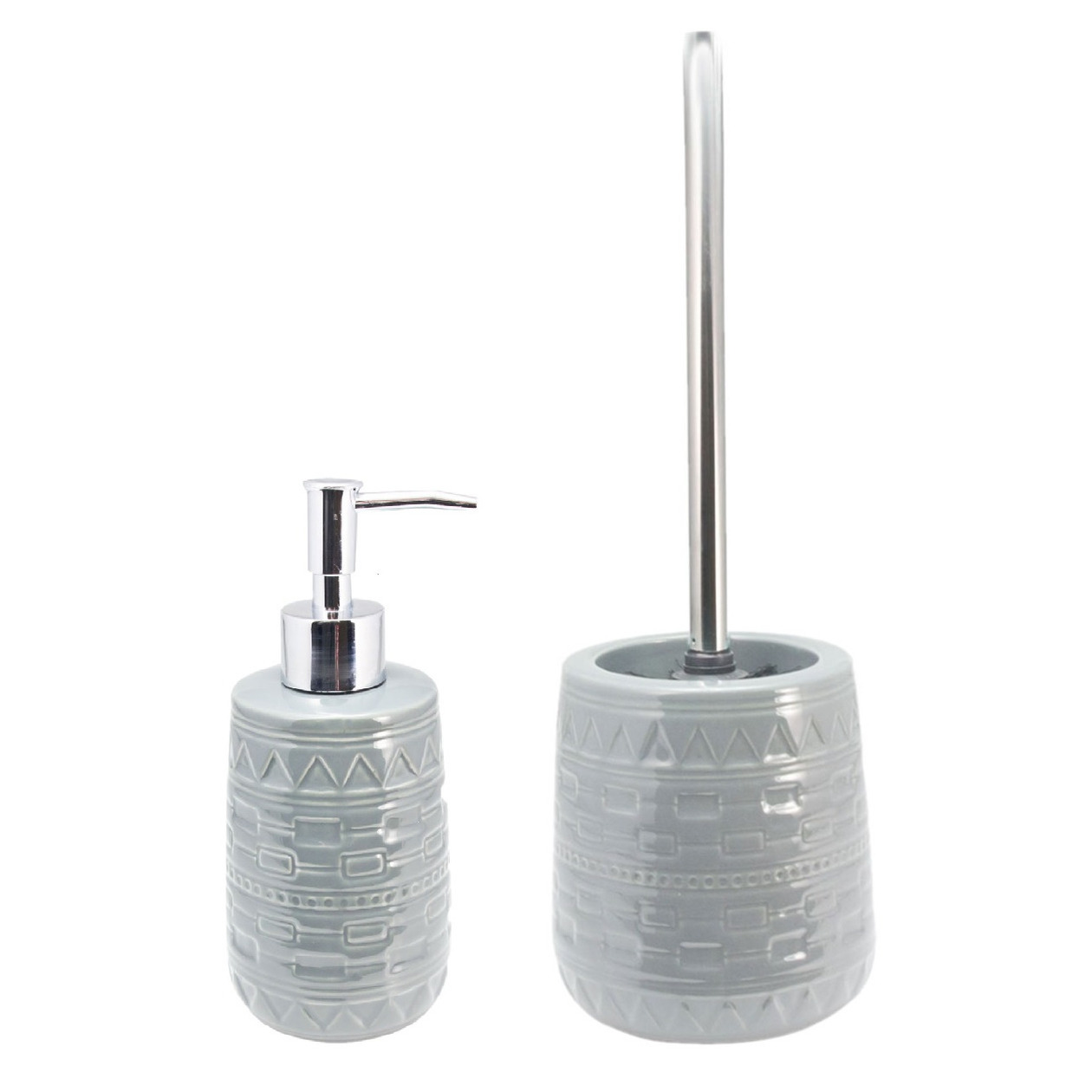 Toilet accessoires set toiletborstel en zeeppompje grijs keramiek -