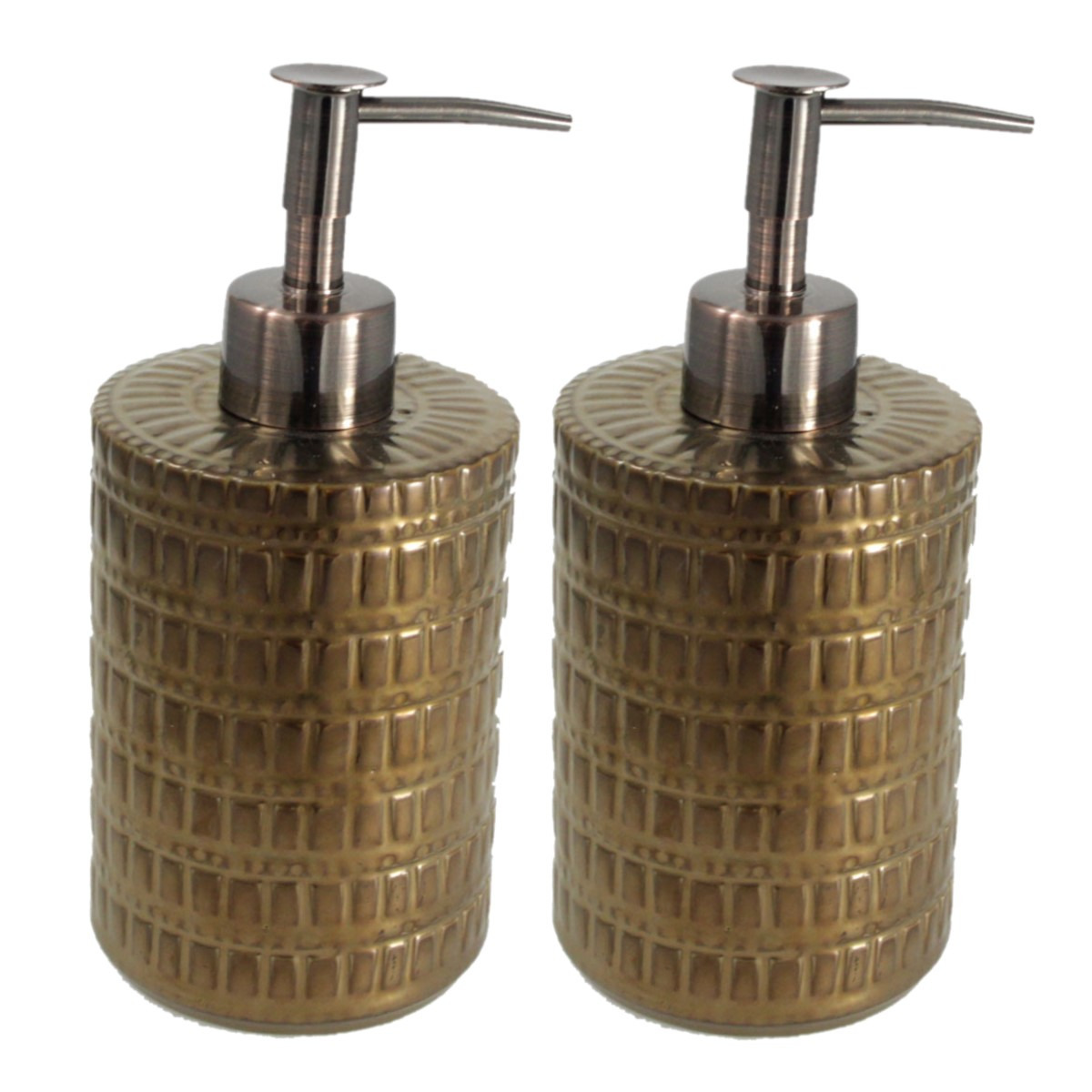 Set van 2x stuks zeeppompjes/zeepdispensers brons keramiek 20 cm -