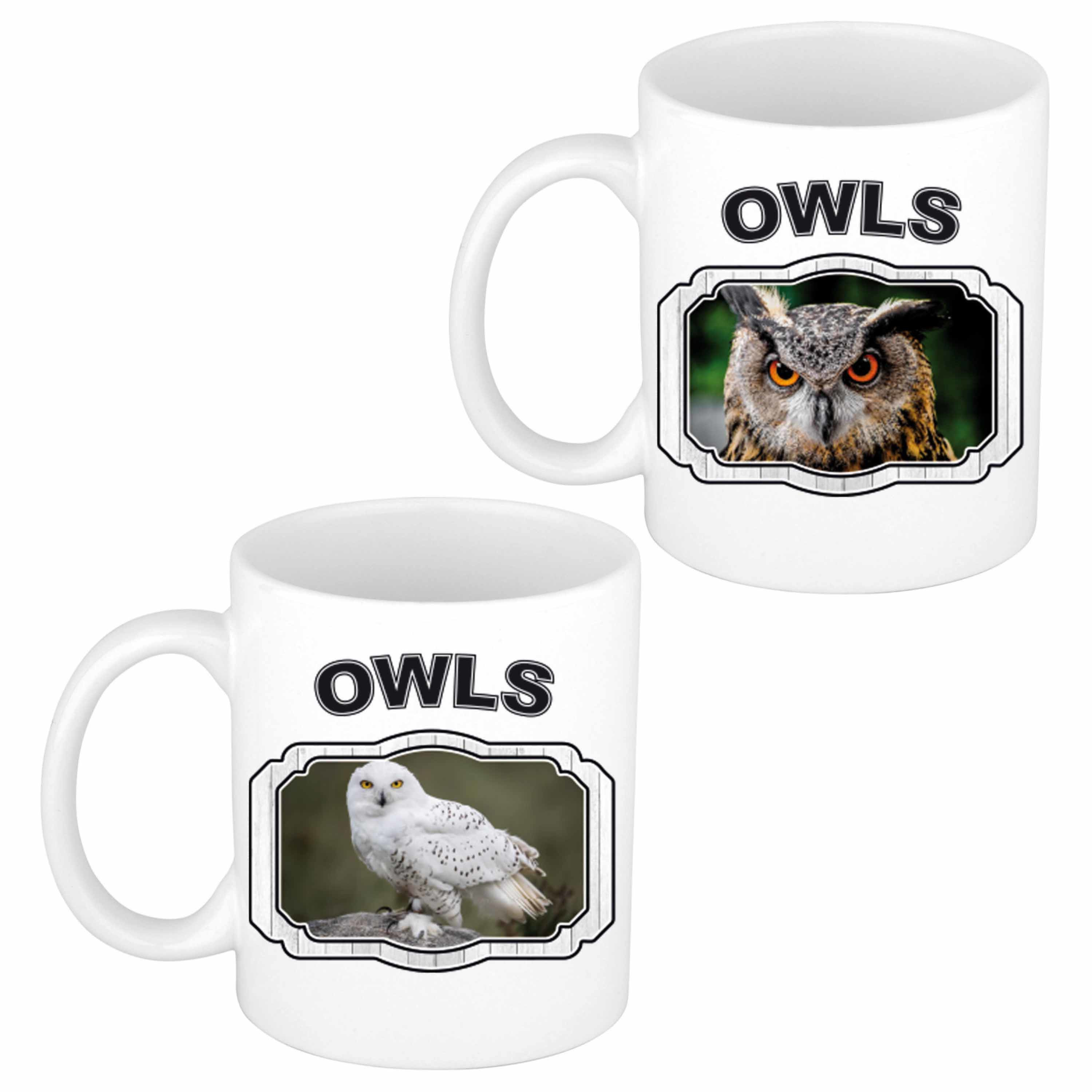 2x Dieren vogels Uilen prints drink mokken 300 ml -