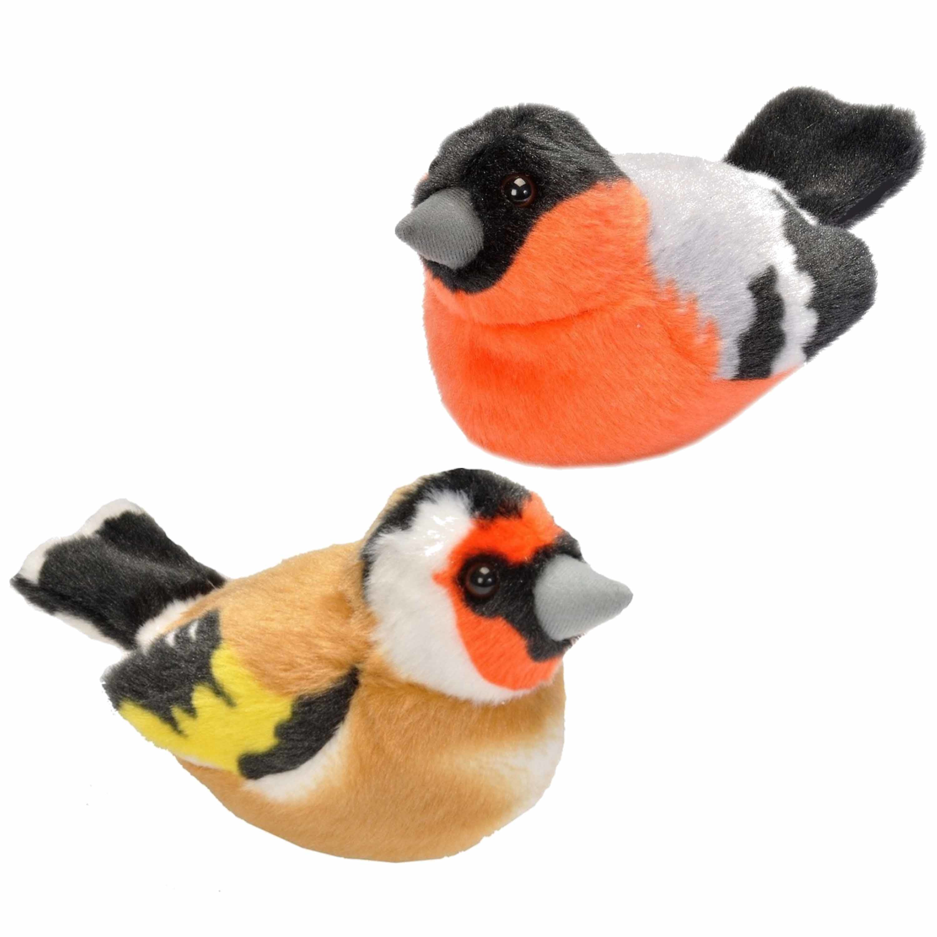Set van 2x stuks pluche vogels knuffels van 14 cm met geluid -