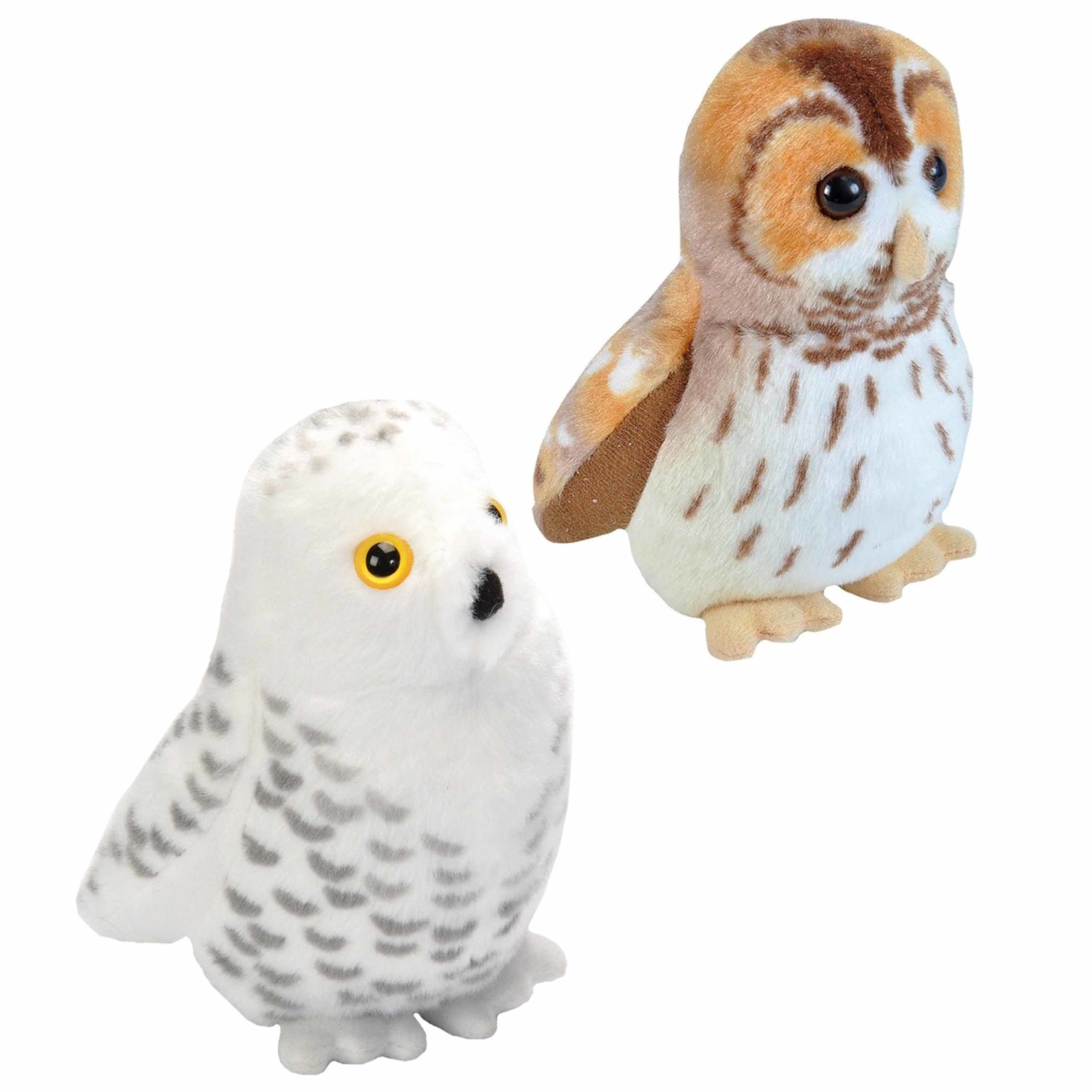 Set van 2x stuks pluche vogels knuffels van 14 cm met geluid -