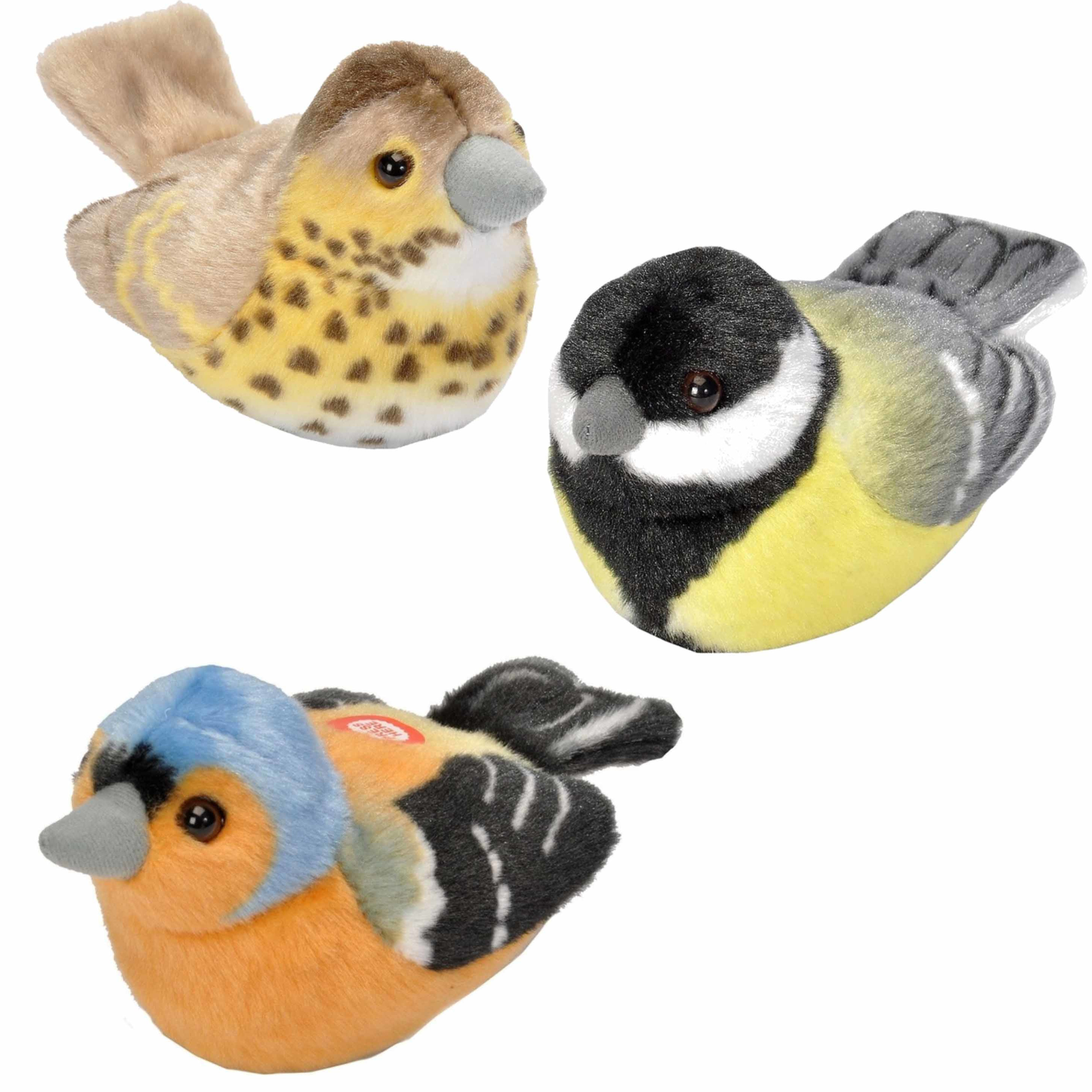 Set van 3x stuks pluche vogels knuffels van 14 cm met geluid -