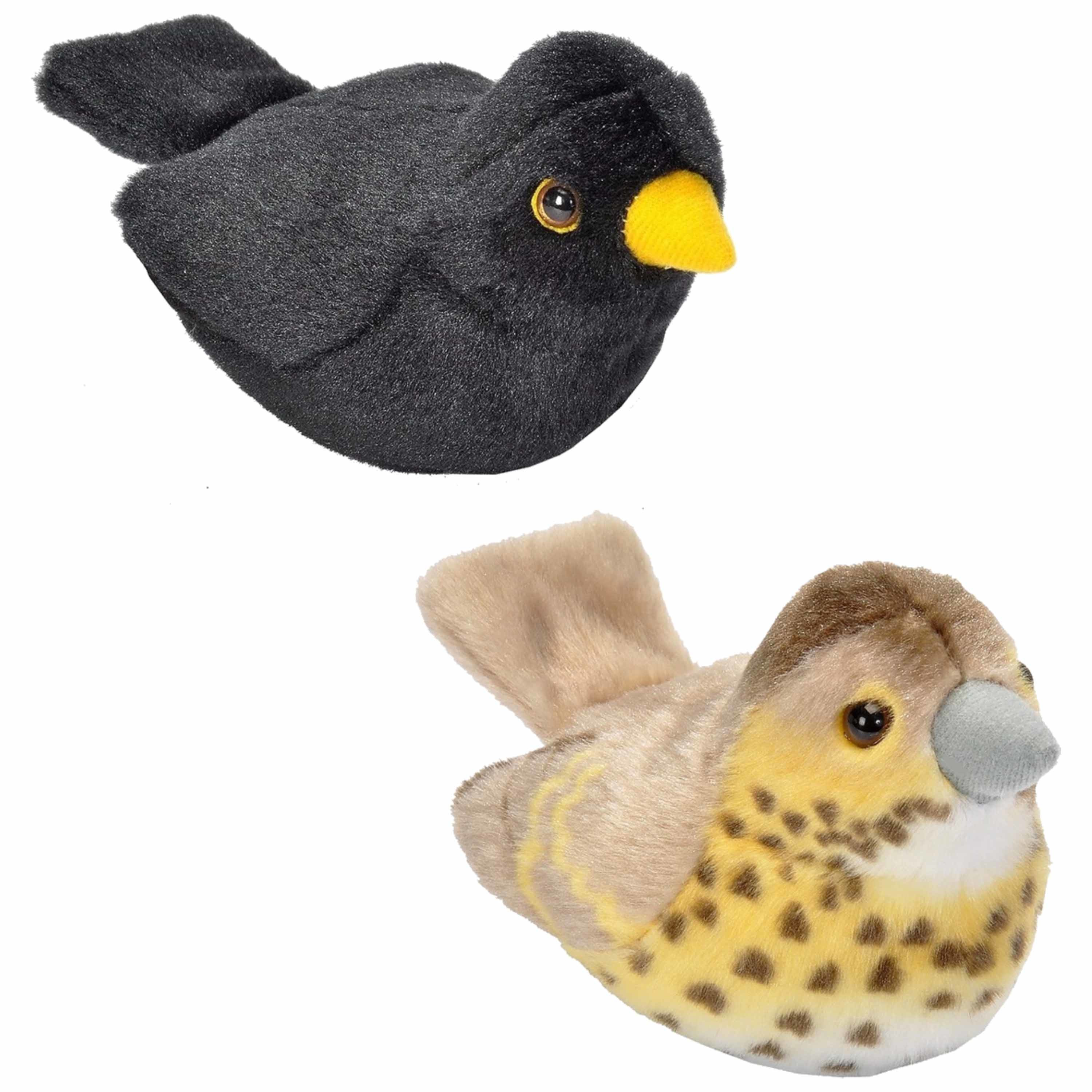 Set van 2x stuks pluche vogels knuffels van 14 cm met geluid -