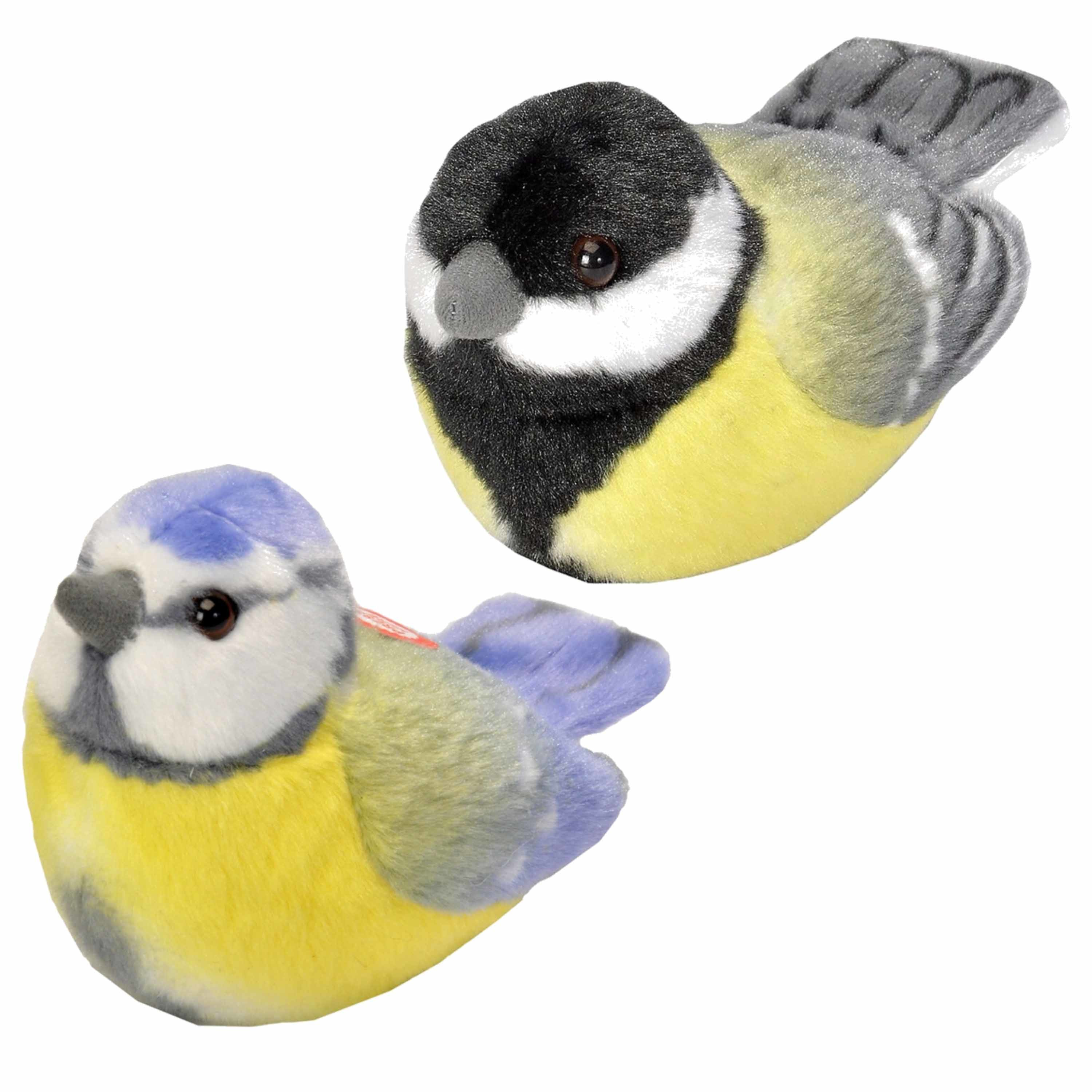 Set van 2x stuks pluche vogels knuffels van 14 cm met geluid -