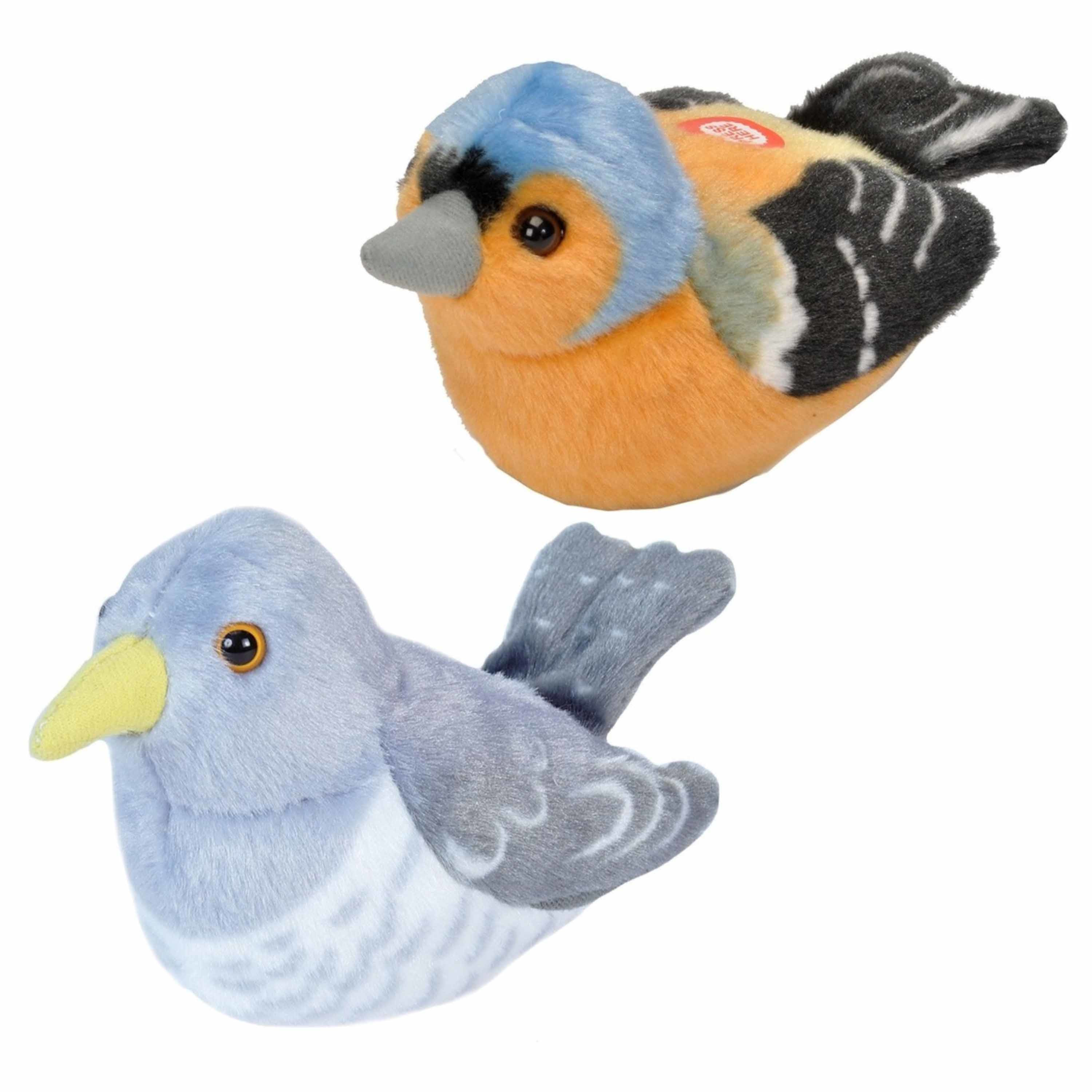 Set van 2x stuks pluche vogels knuffels van 14 cm met geluid -