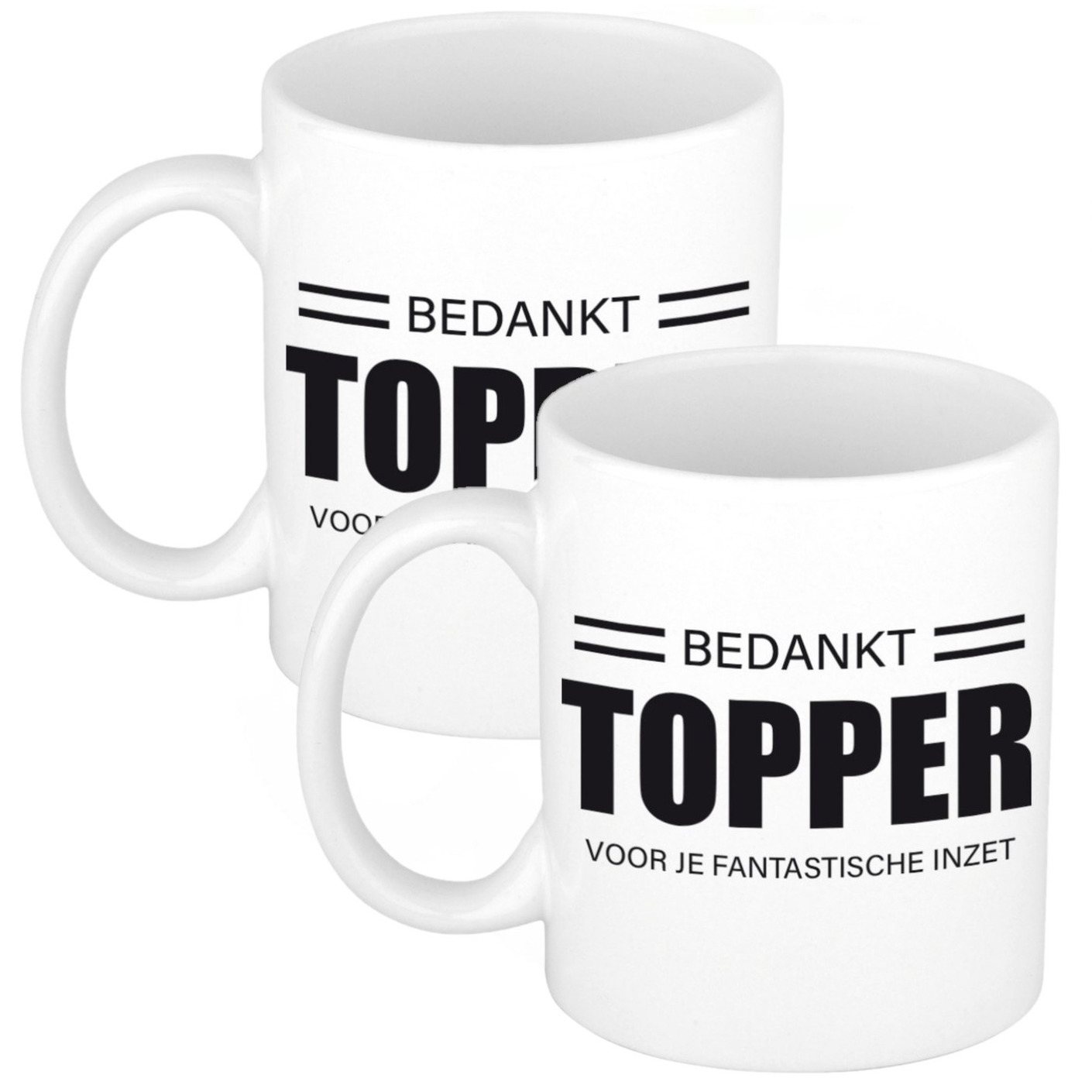 2x stuks collega cadeau mok / beker bedankt topper voor je fantastische inzet afscheid/pensioen kado -