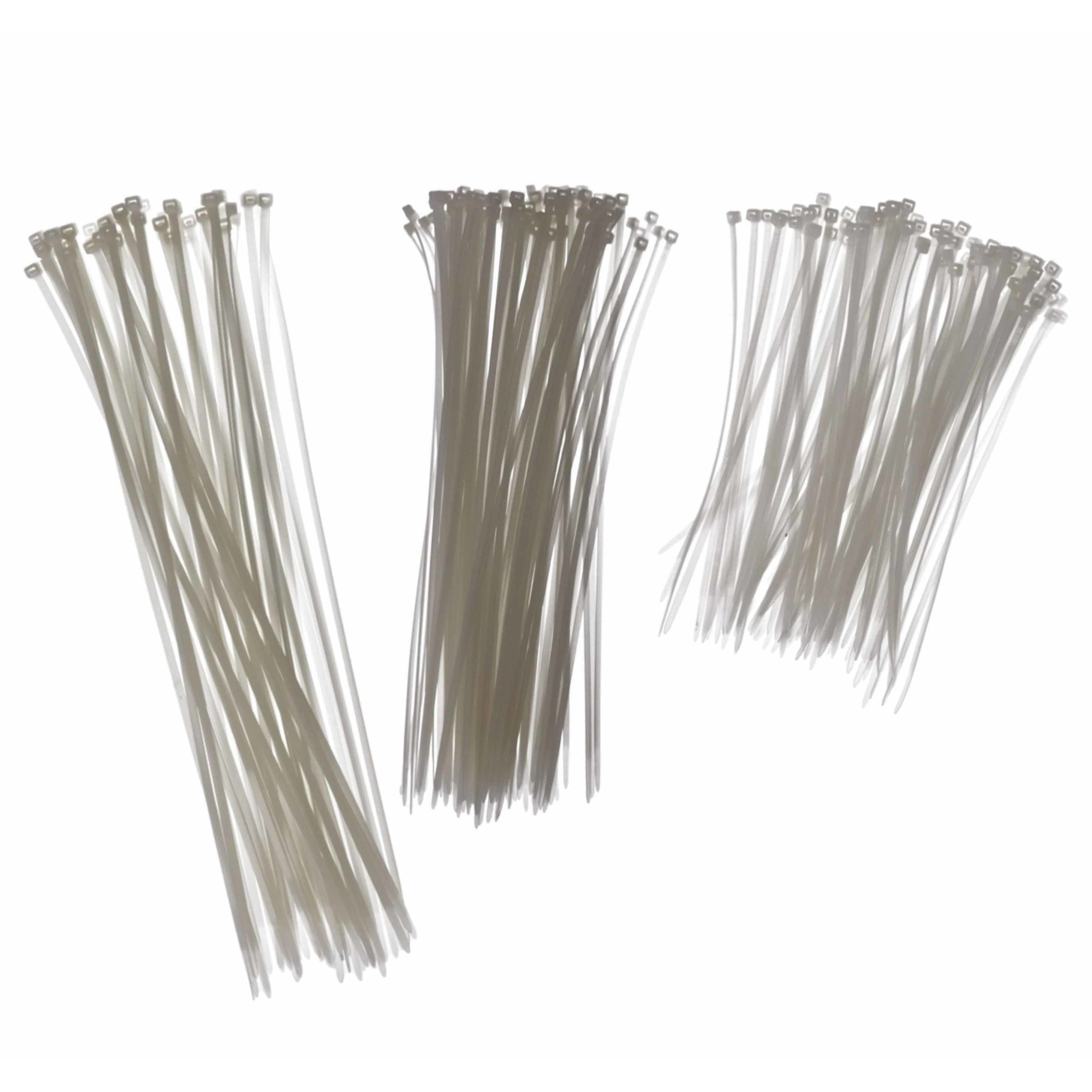 Kabelbinders/tie-wraps pakket wit 250x stuks in 3 verschillende formaten -