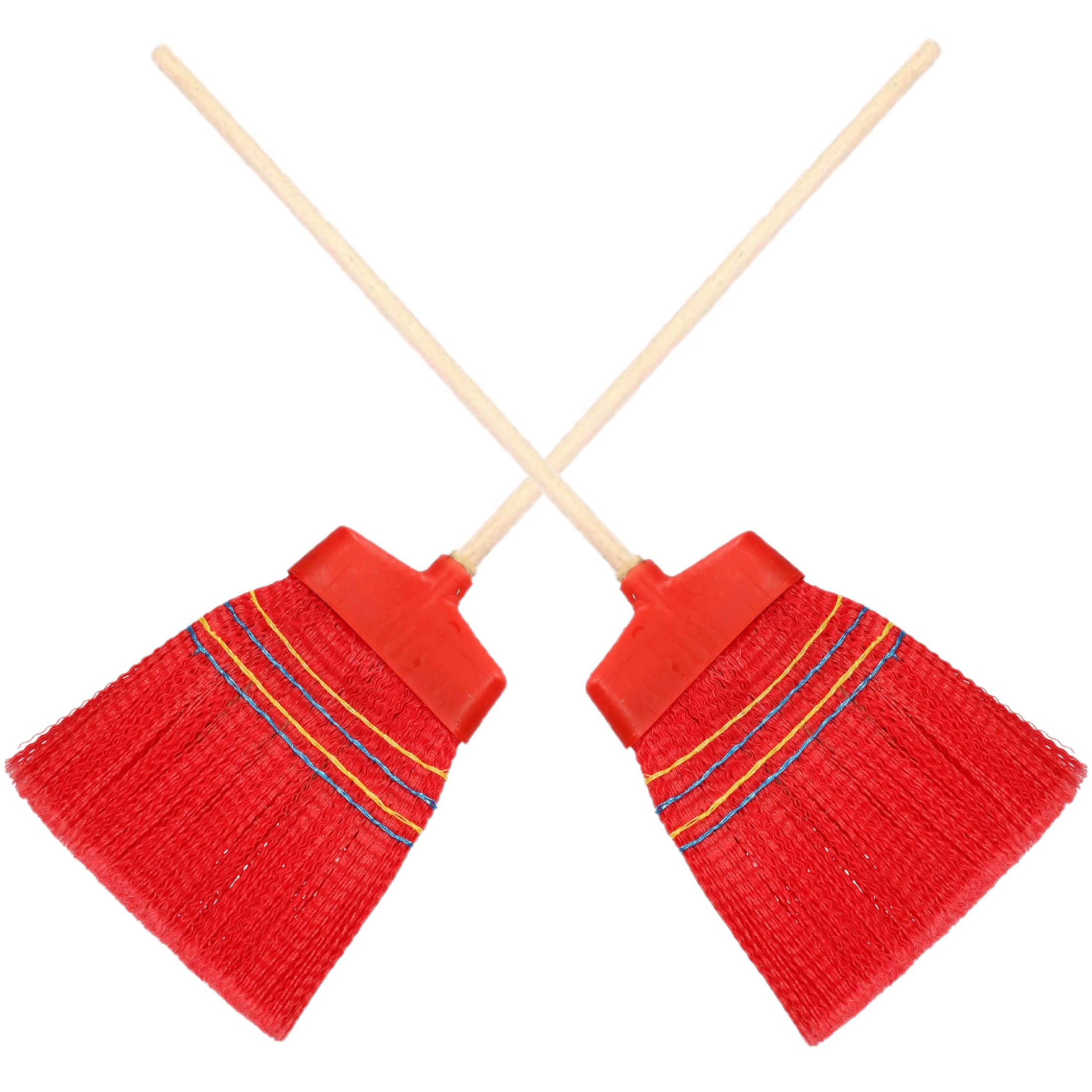 Set van 2x stuks binnen/buiten bezem rood met steel -