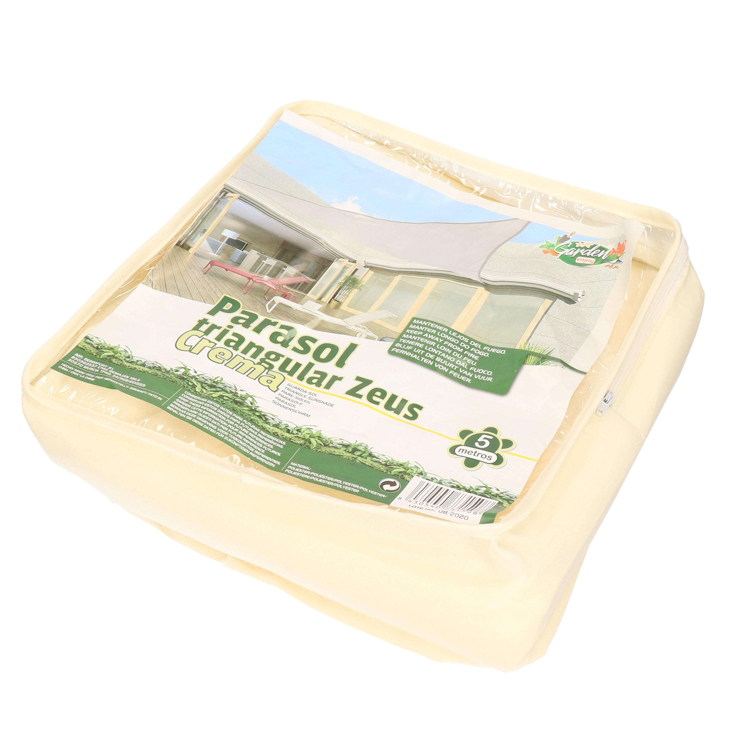Schaduwdoek/zonnescherm driehoek creme/beige 5 meter -