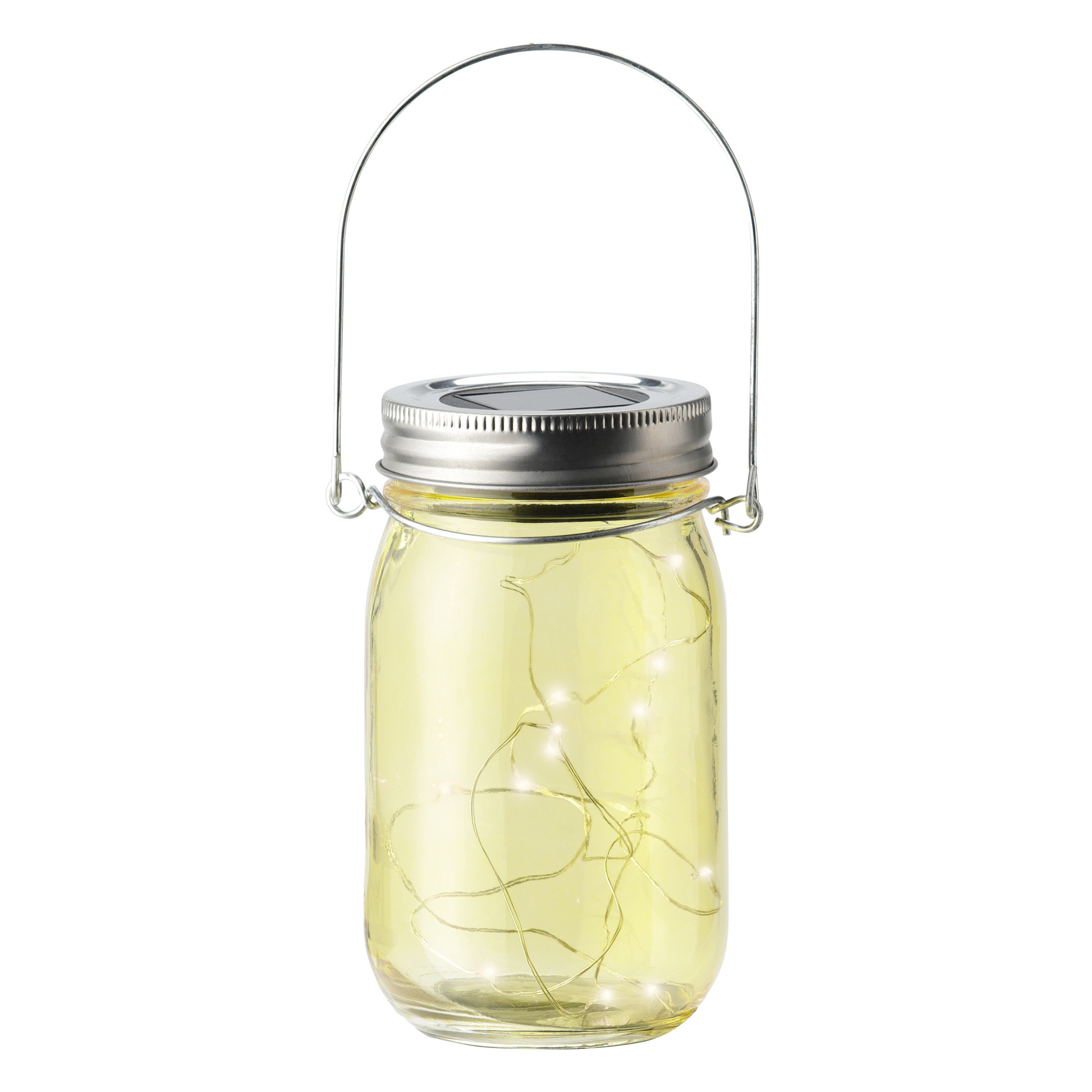 Solar lamp pot met deksel geel glas 14 cm -