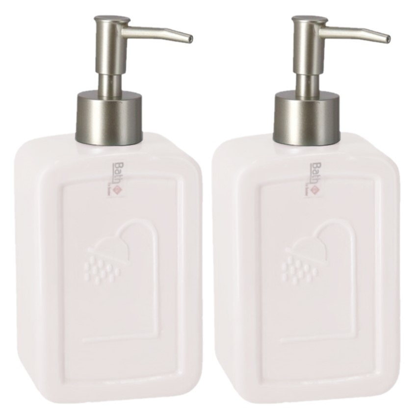 Zeeppompje - Set van 2x stuks - wit - 18 cm - keramiek - zeepdispenser -