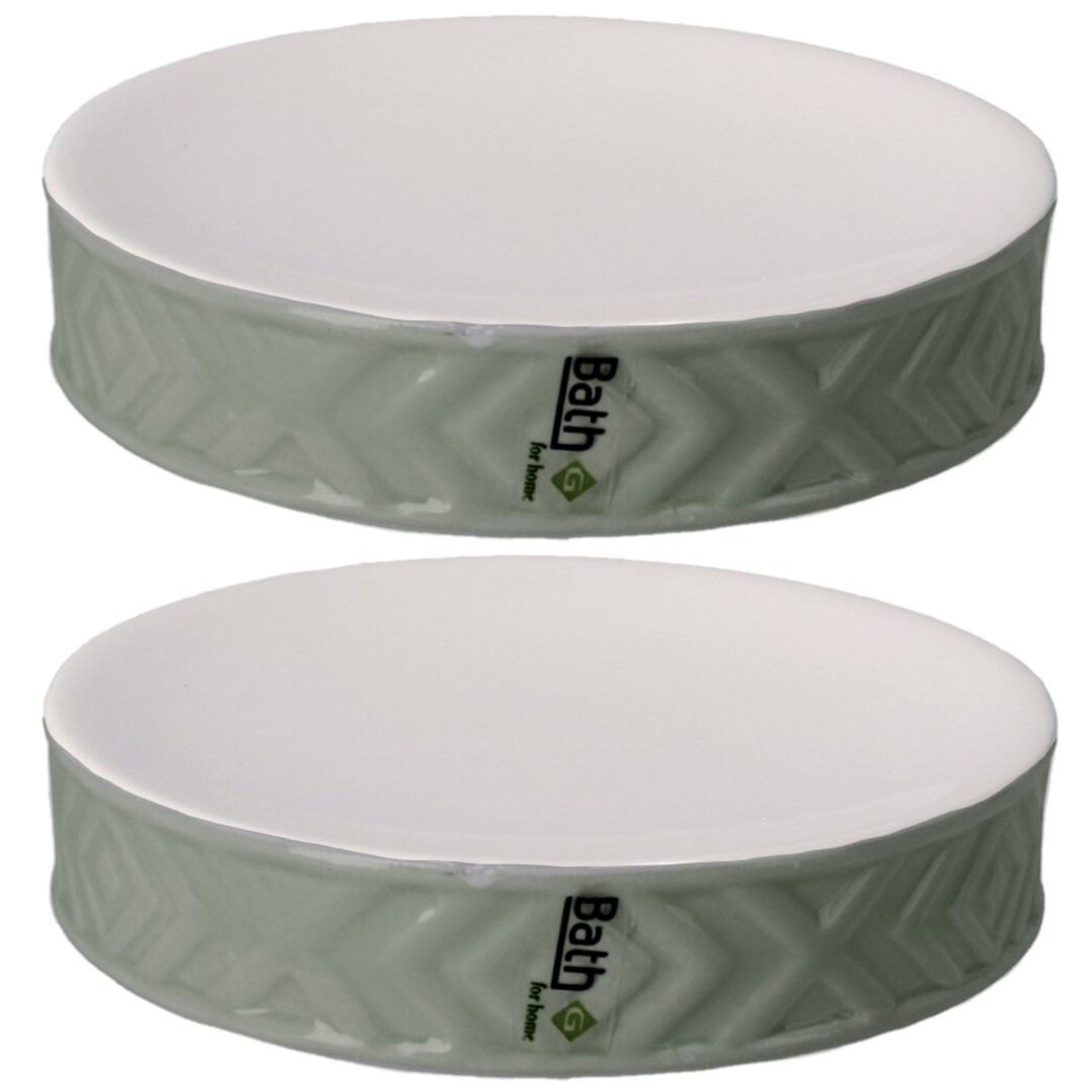 Set van 2x stuks zeephouders/zeepbakjes groen/wit keramiek 10 cm -