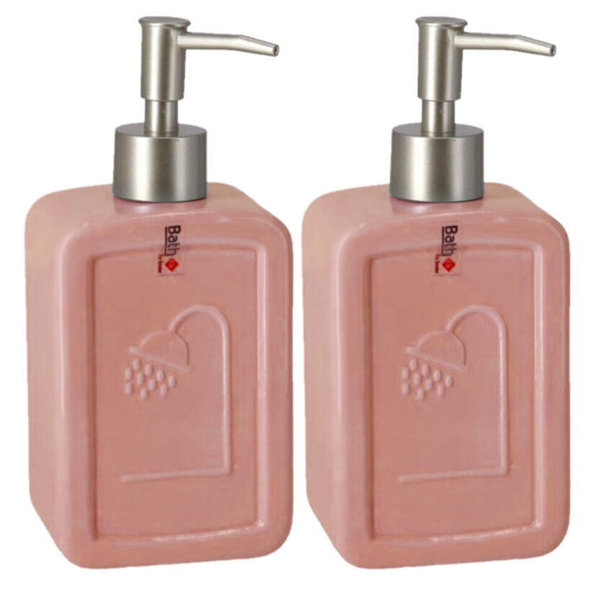 Set van 2x stuks zeeppompjes/zeepdispensers roze keramiek 18 cm -