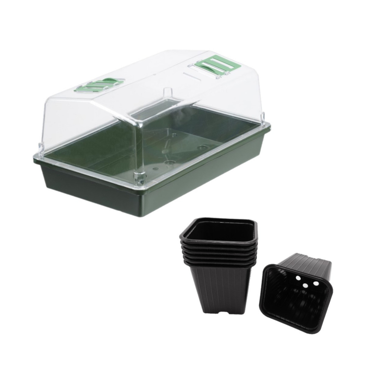 Grote kweekbak/kweekkast met deksel inclusief 14x kunststof kweekpotjes 21 x 55 x 31 cm -