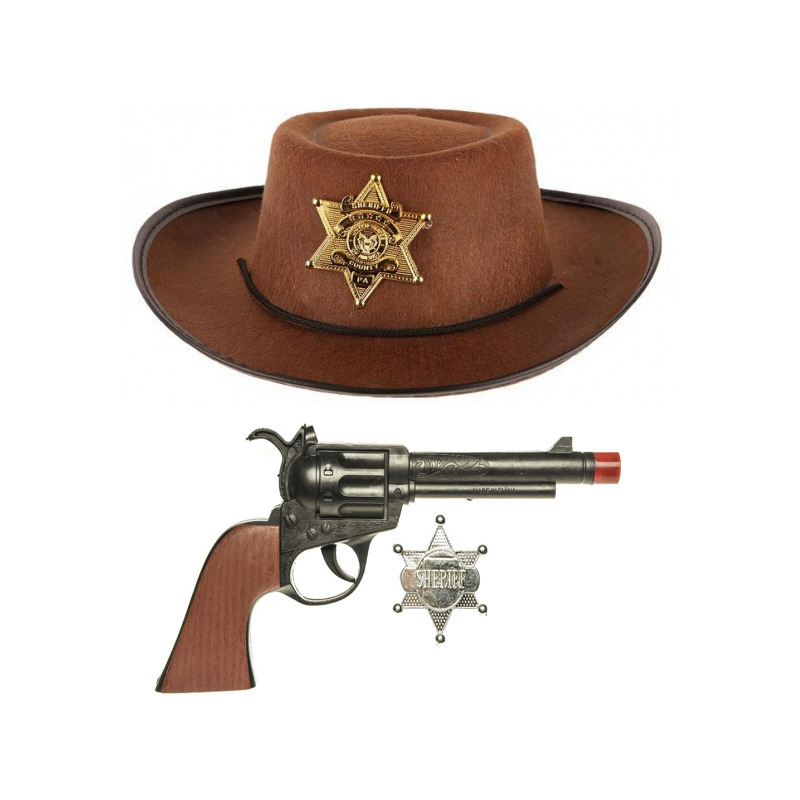 Kinder cowboy verkleed set - hoed met 2x pistolen -