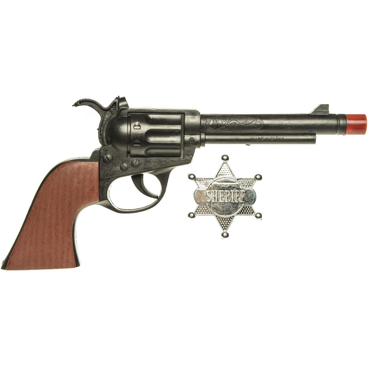 Cowboy speelgoed verkleed pistool zwart met sheriff ster 24 cm -