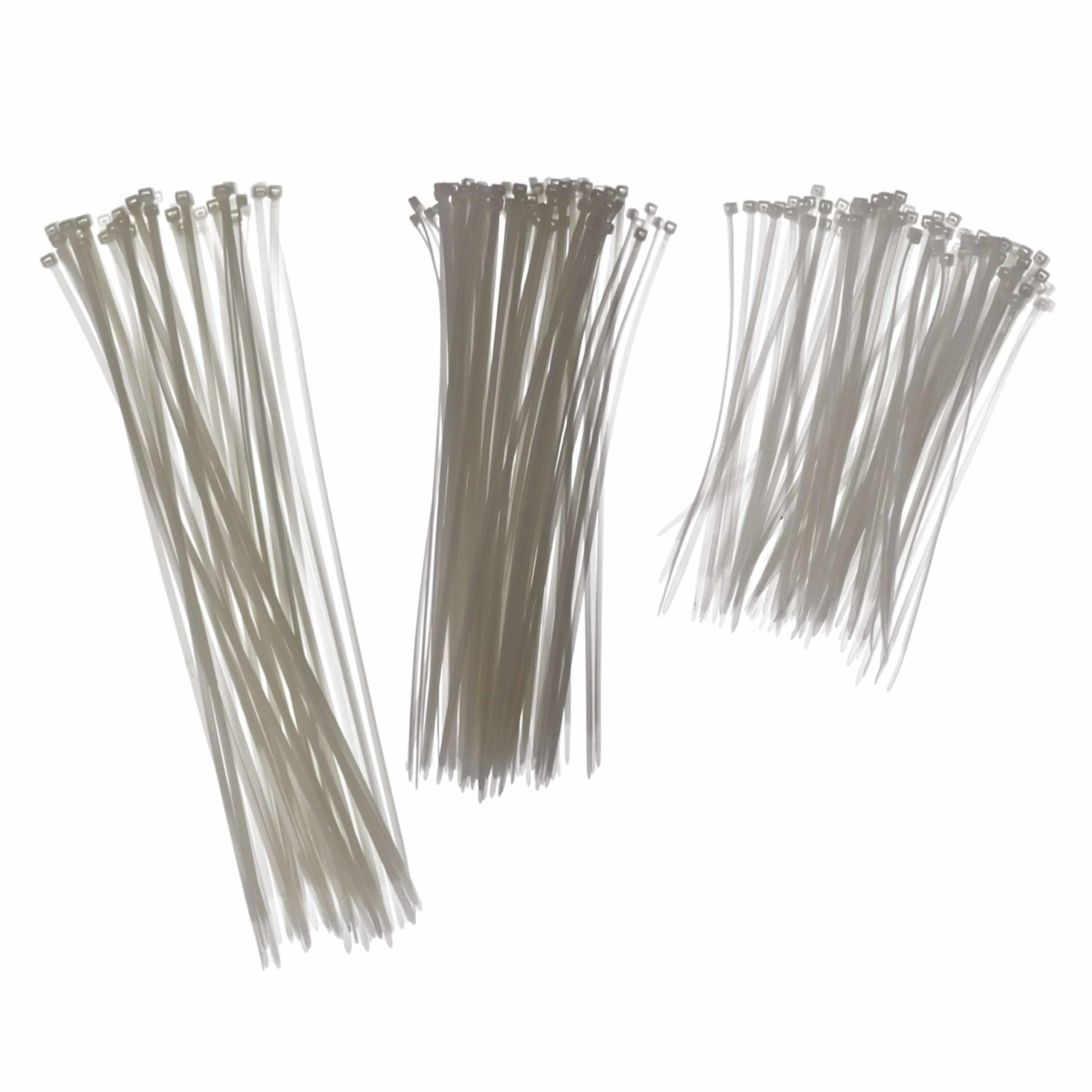 Kabelbinders/tie-wraps pakket wit 300x stuks in 3 verschillende formaten -