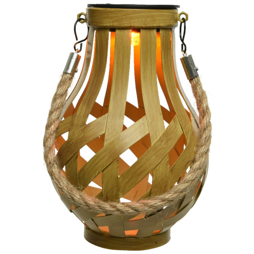 Solar lantaarn ijzer met vlam effect goud 18,5 cm -