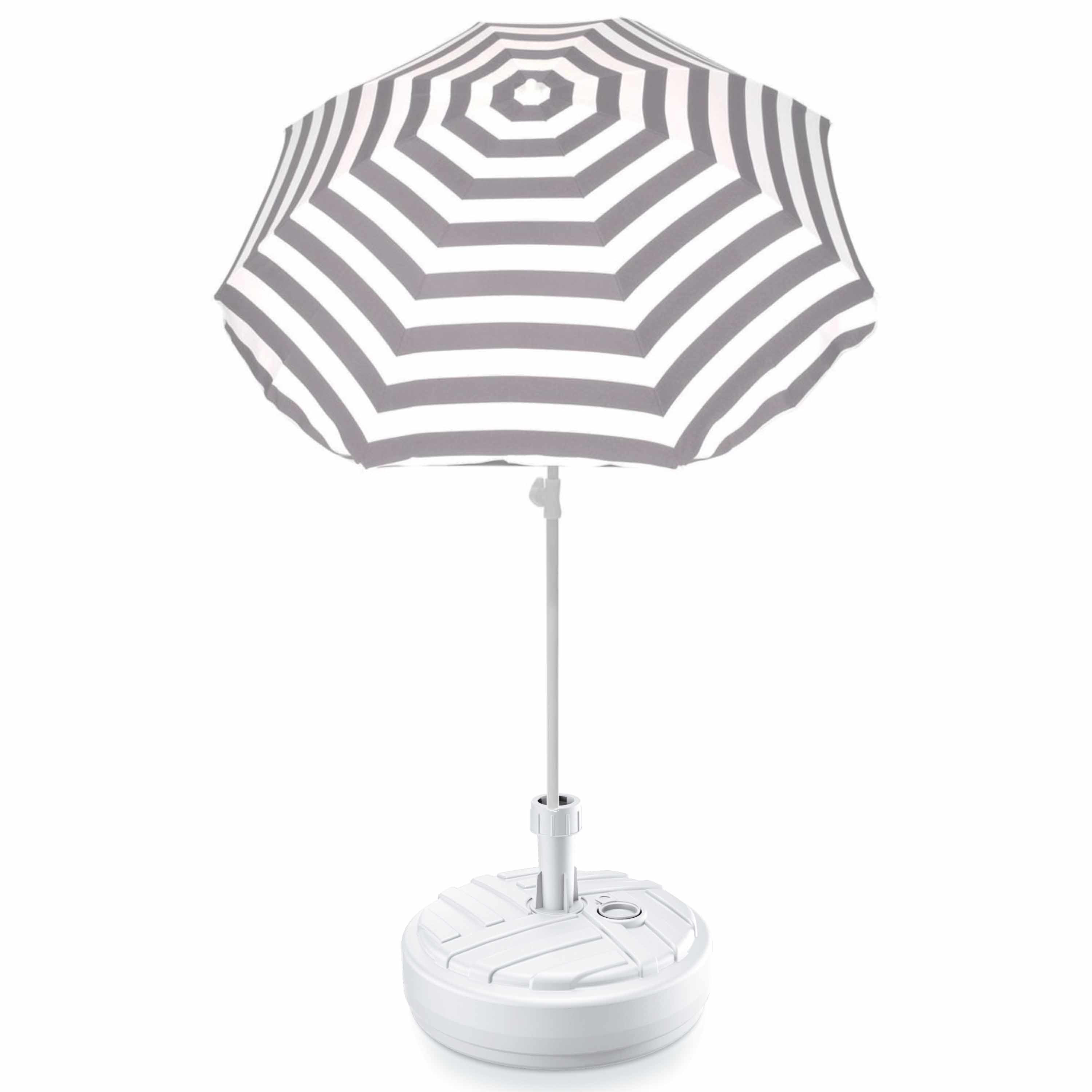 Grijs gestreepte strand/tuin basic parasol van nylon 180 cm + parasolvoet wit -