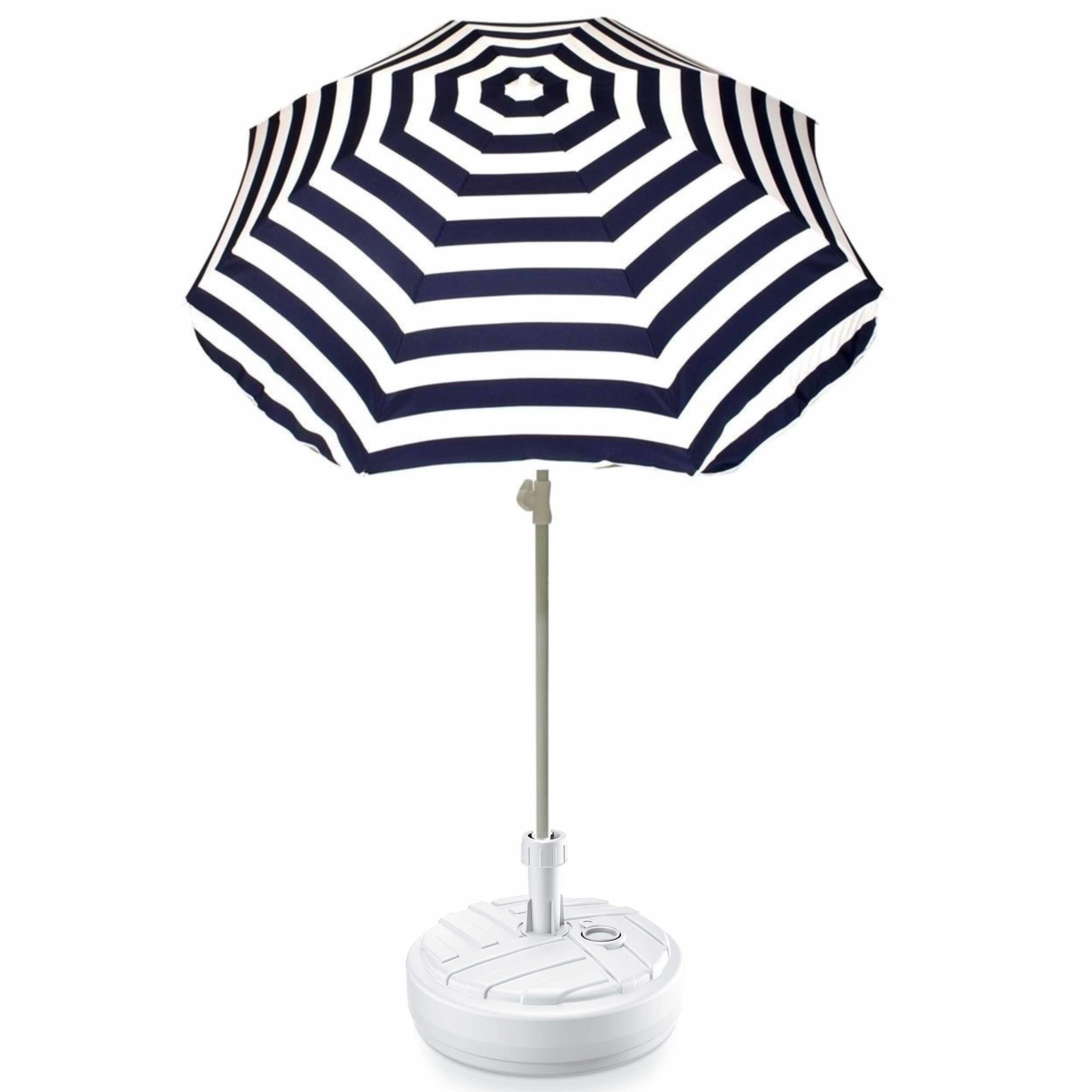 Blauw gestreepte strand/tuin basic parasol van nylon 180 cm + parasolvoet wit -