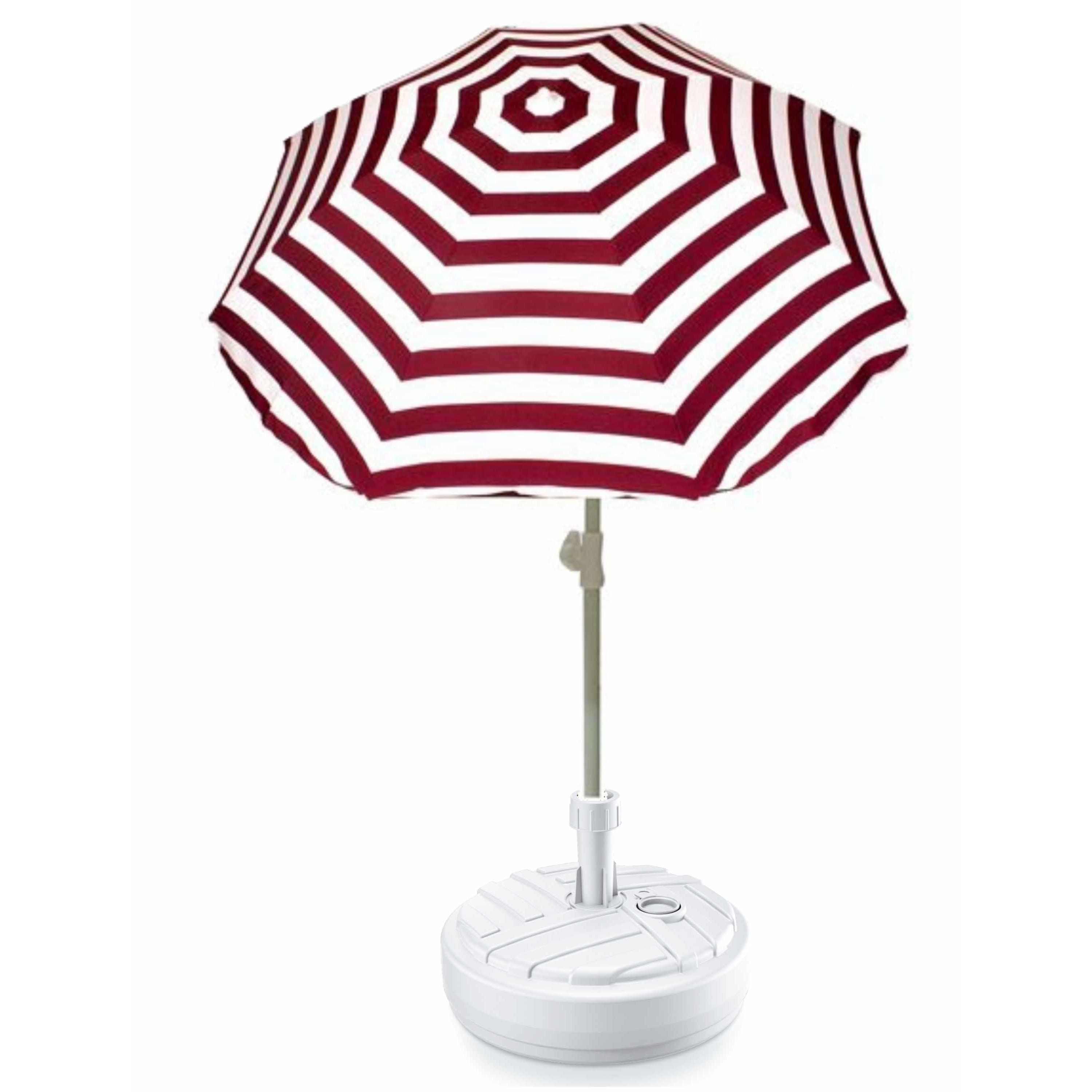Rood gestreepte strand/tuin basic parasol van nylon 180 cm + parasolvoet wit -