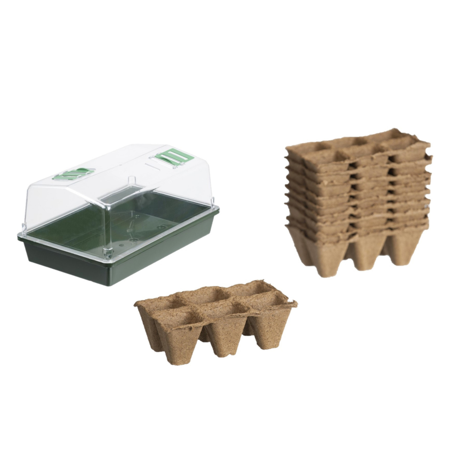 Kweekbak/kweekkast met deksel met 10x houtvezel kweekpotjes 38 x 24 x 18 cm -