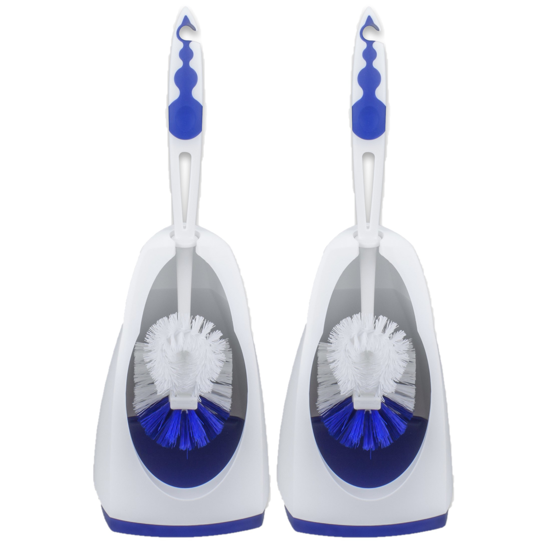 2x stuks wc-borstels/toiletborstels met randreiniger en houders blauw/wit 41.5 cm van kunststof -