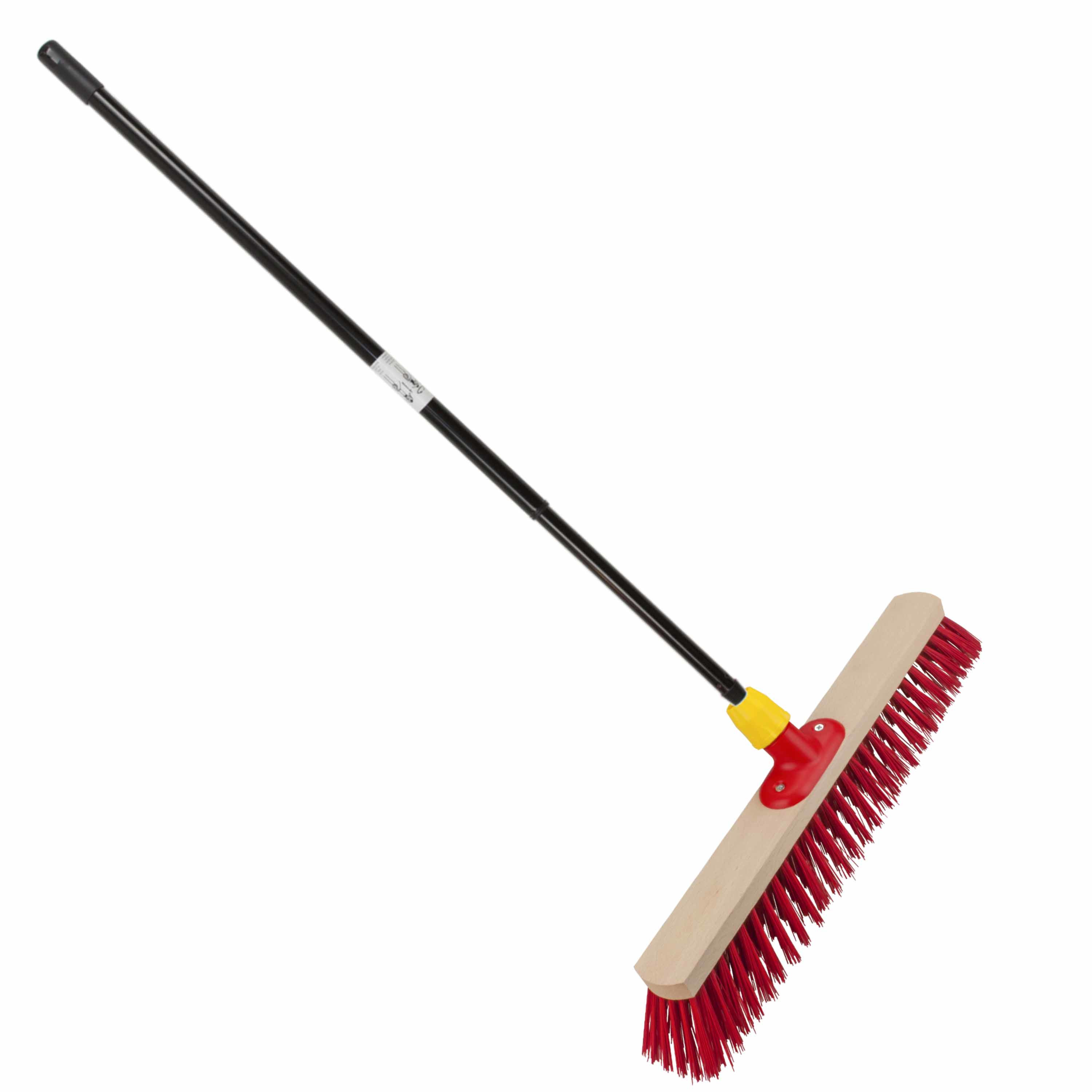 Houten harde straatbezem/buitenbezem rood elaston 50 cm met metalen telescoopsteel zwart 80 - 130 cm -
