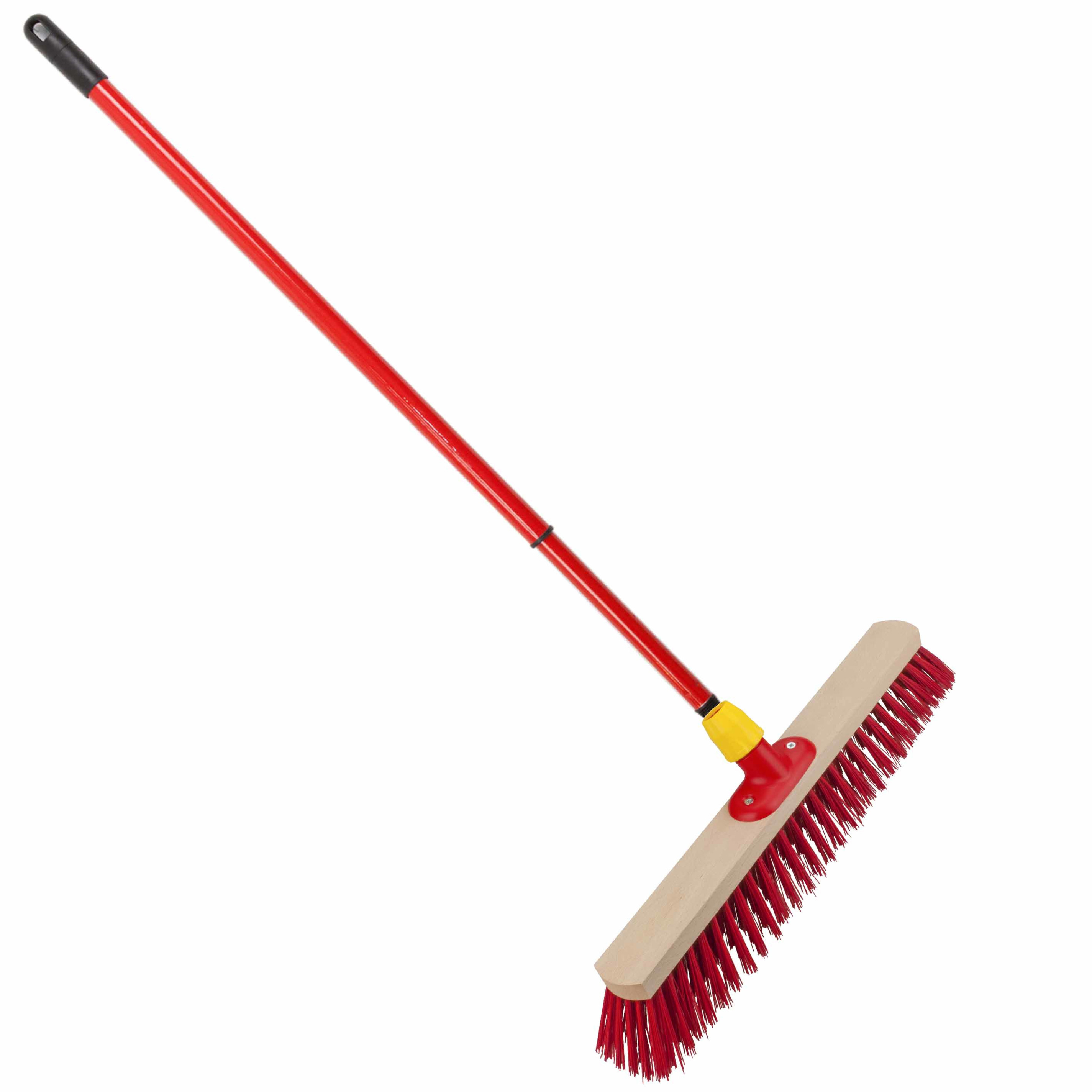 Houten harde straatbezem/buitenbezem rood elaston 50 cm met metalen telescoopsteel rood 80 - 130 cm -