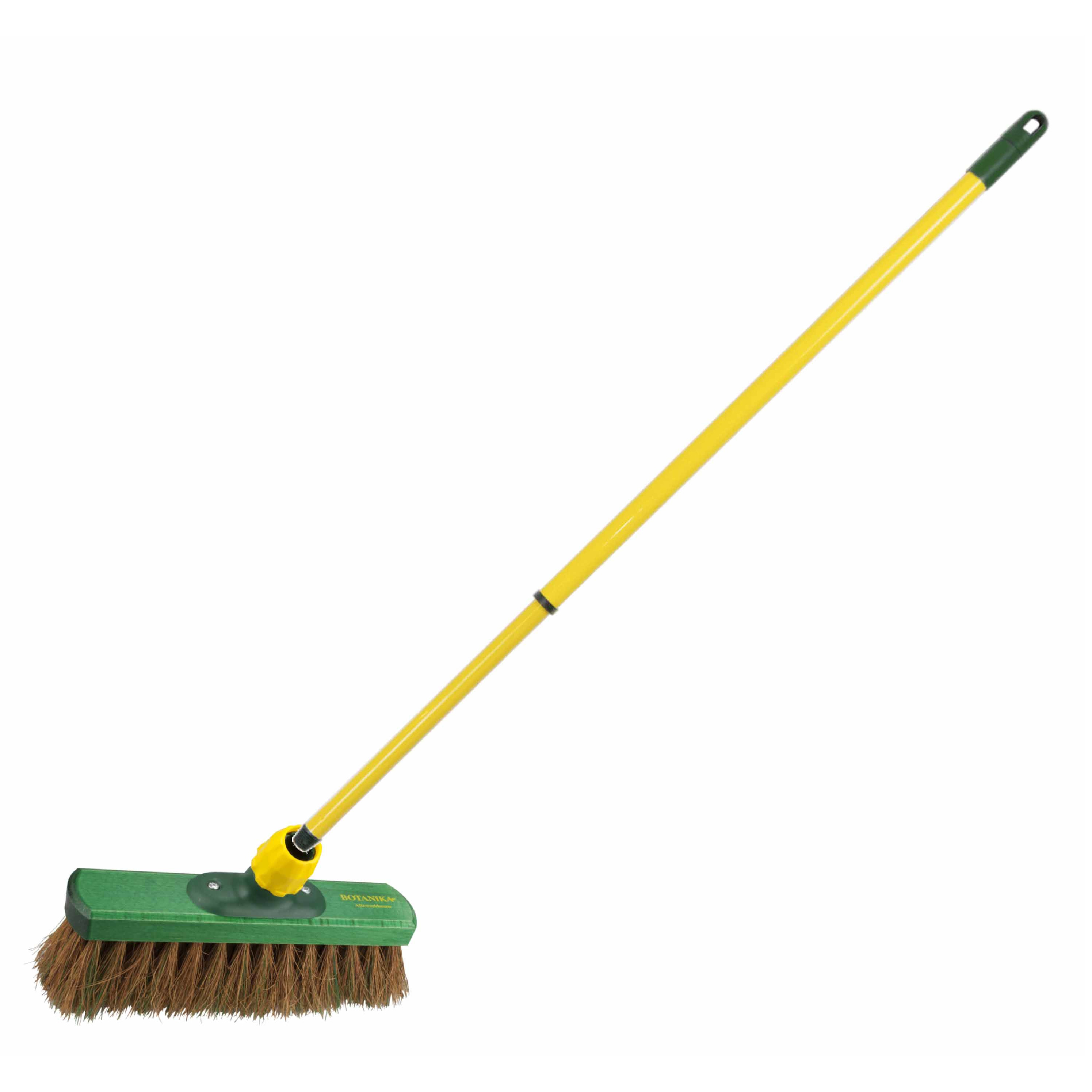 Kunststof harde straatbezem/buitenbezem kokoshaar 28 cm met metalen telescoopsteel geel 80 - 130 cm -