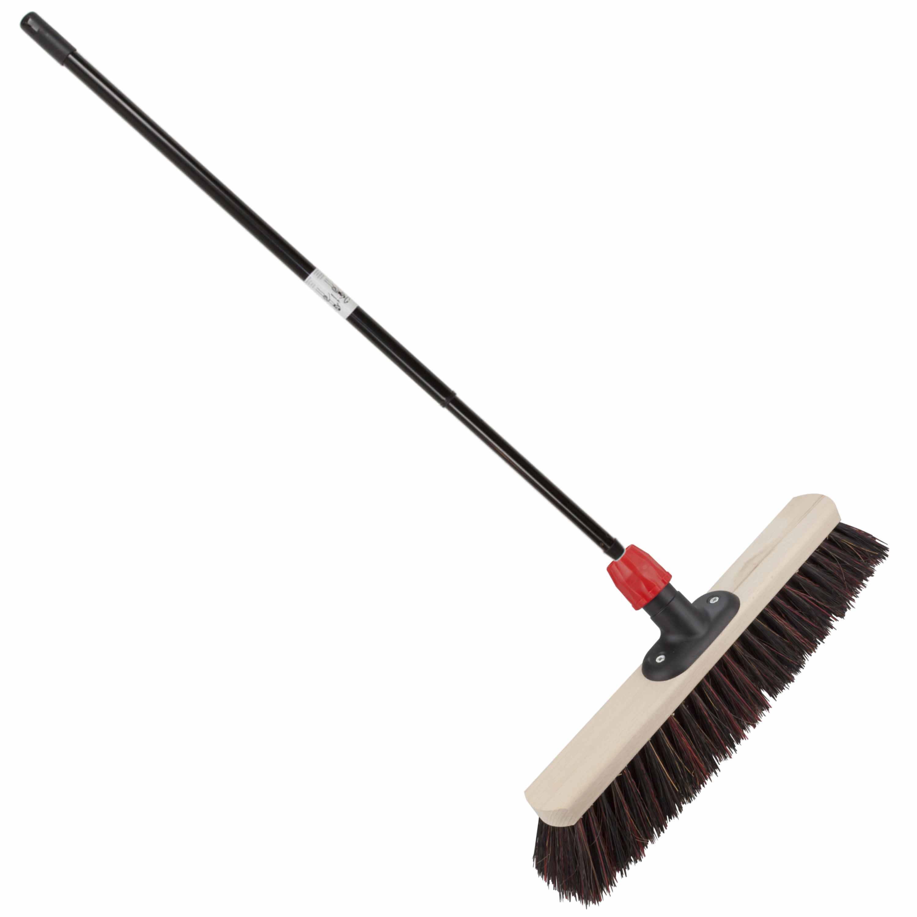 Houten harde straatbezem/buitenbezem Arenga 40 cm met metalen telescoopsteel zwart 80 - 130 cm -