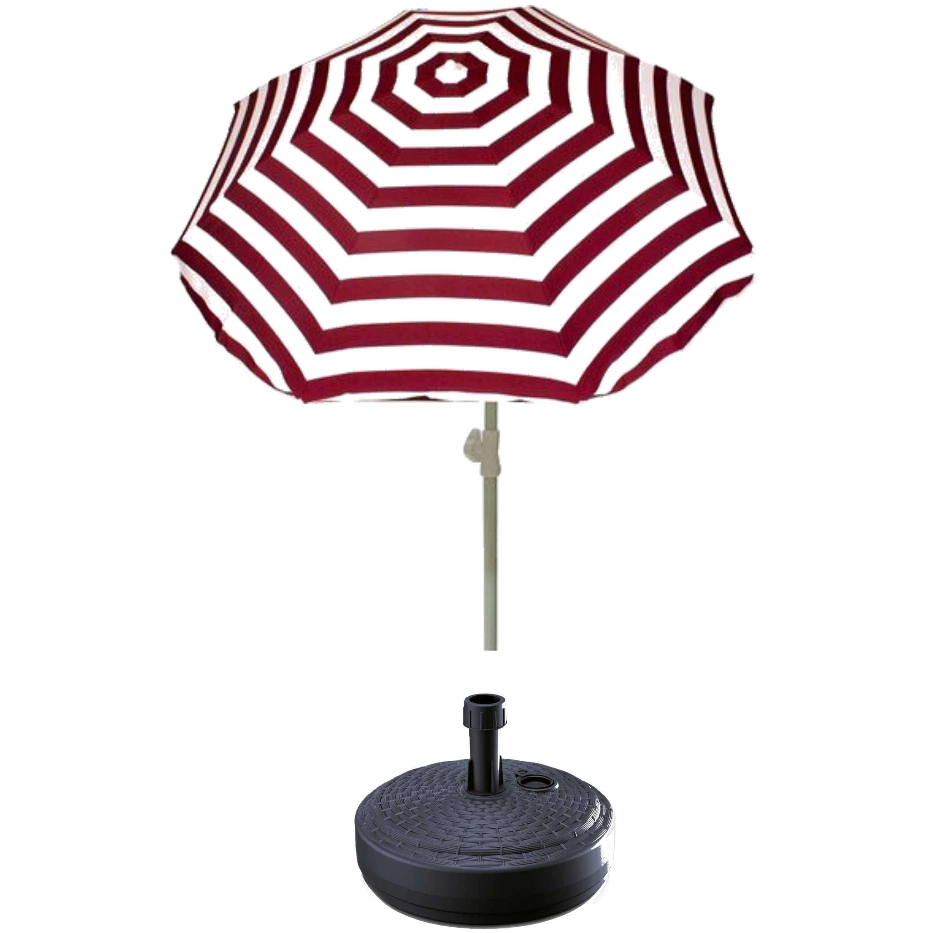 Rood gestreepte strand/tuin basic parasol van nylon 180 cm + parasolvoet antraciet -