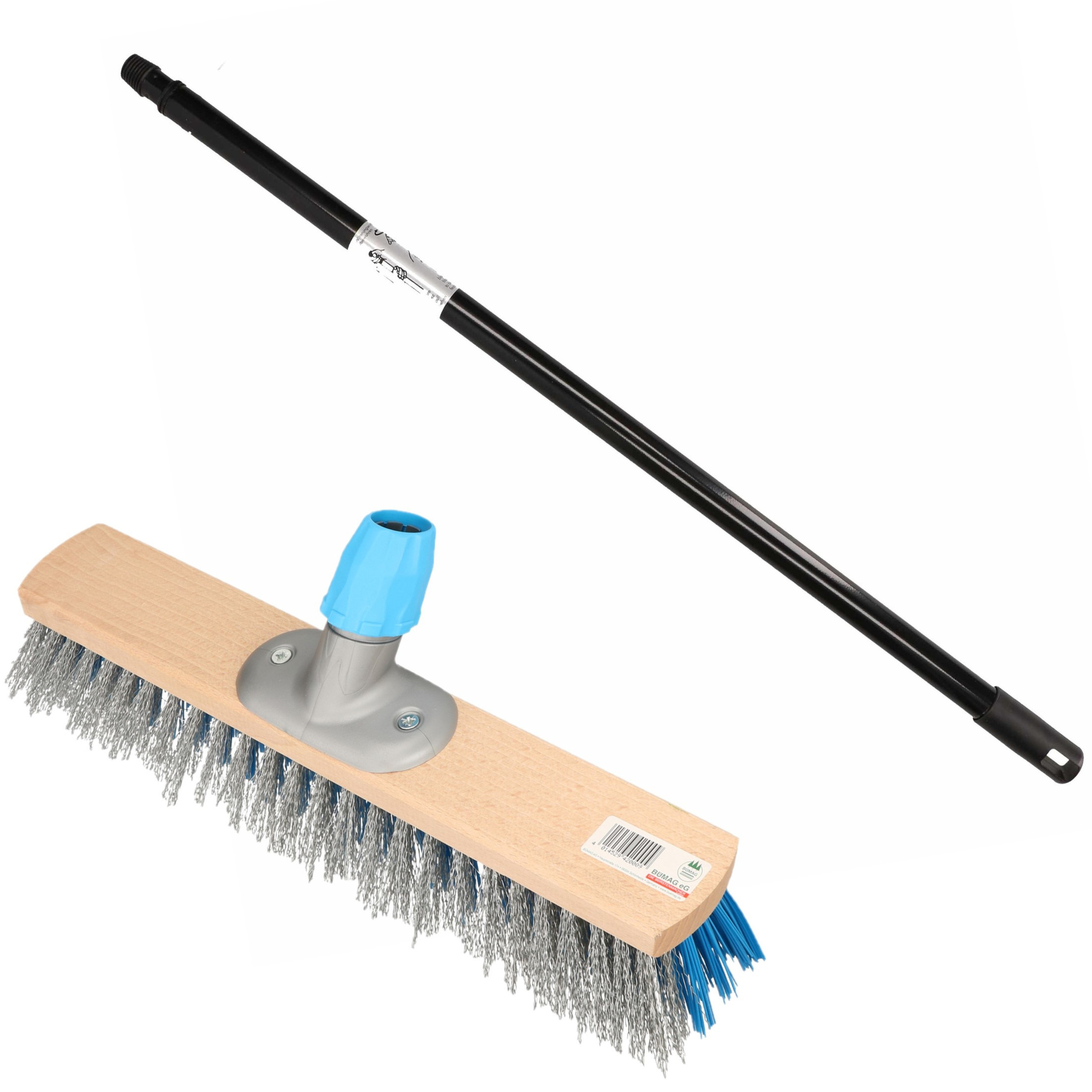 Bezem buiten - met telescoopsteel - staaldraad/elaston - blauw/grijs - straatbezem -