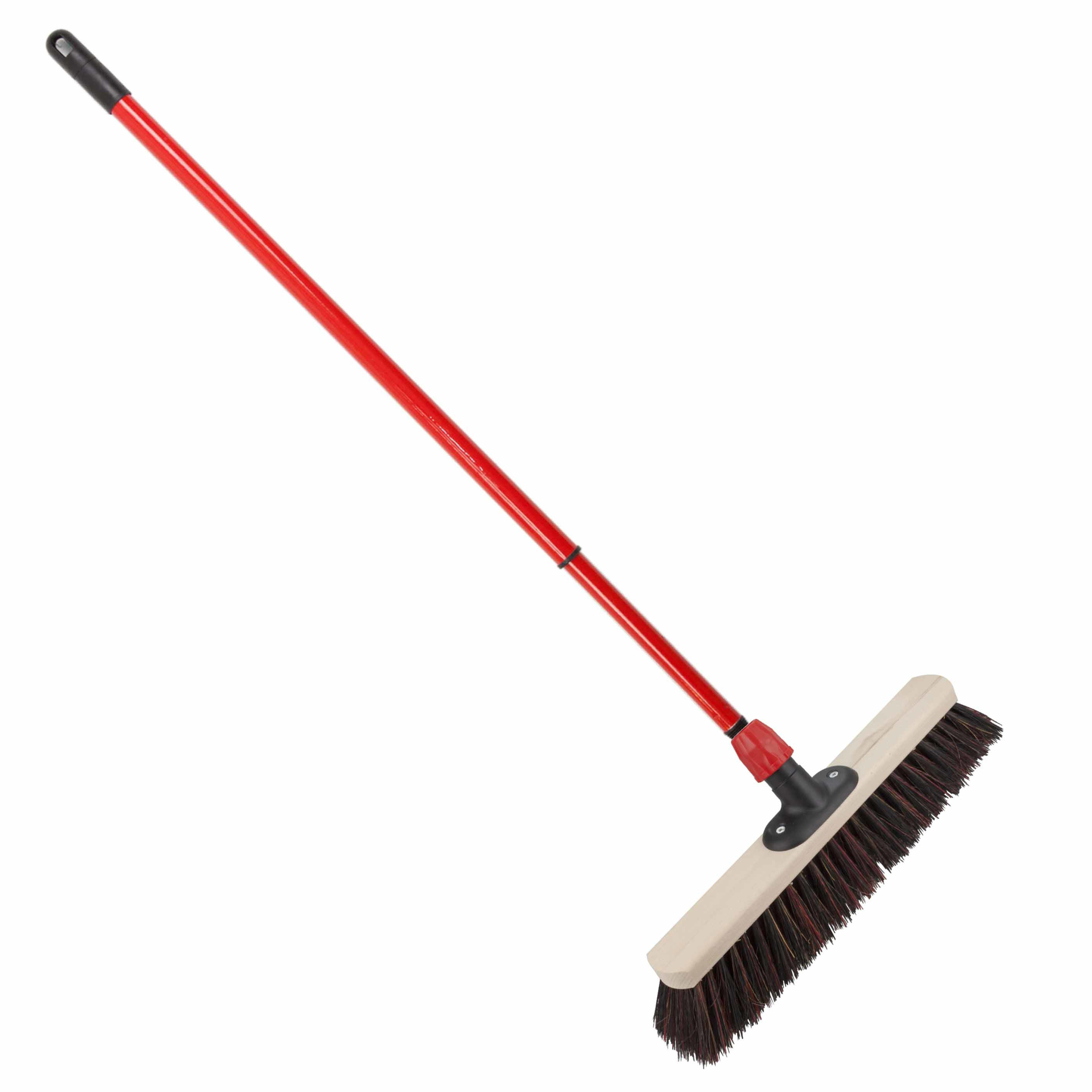 Houten harde straatbezem/buitenbezem Arenga 50 cm met metalen telescoopsteel rood 80 - 130 cm -