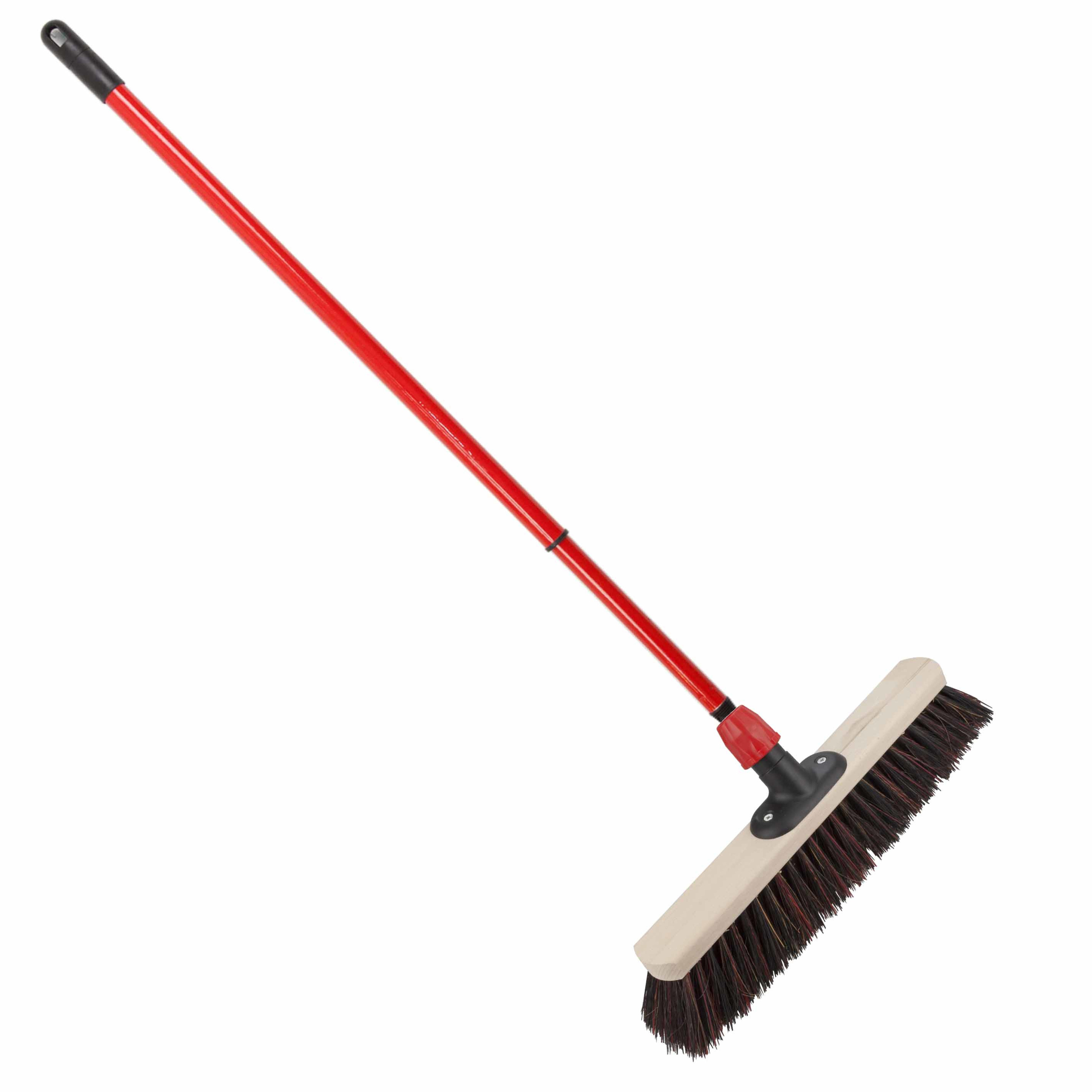 Houten harde straatbezem/buitenbezem Arenga 40 cm met metalen telescoopsteel rood 80 - 130 cm -