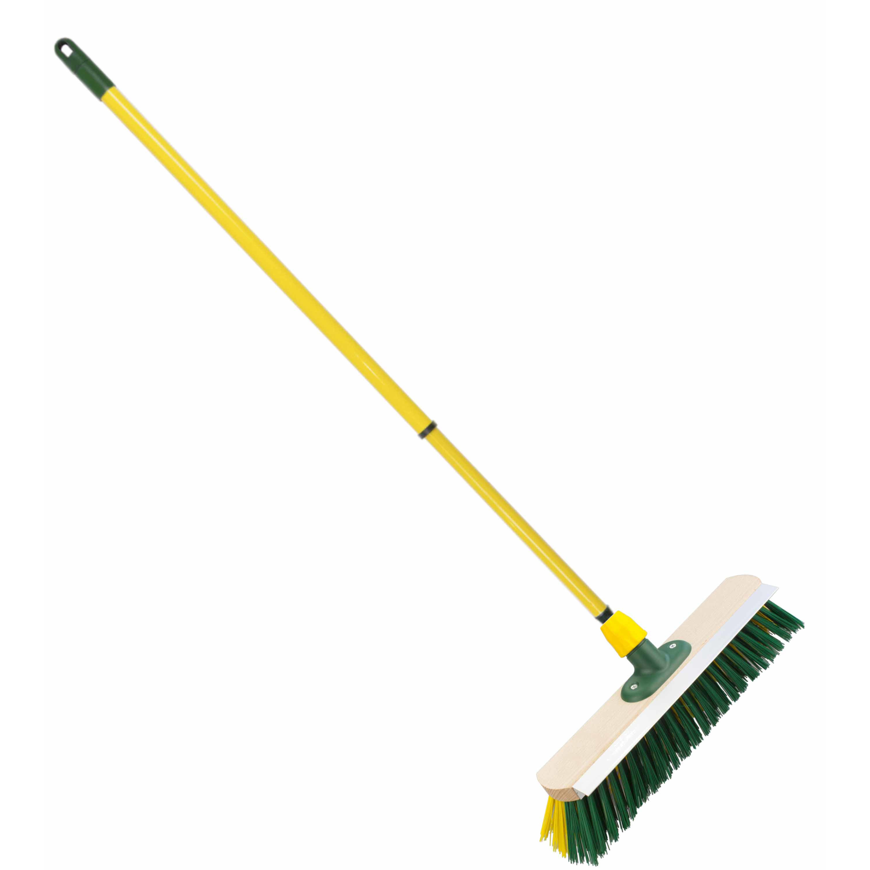 Houten harde straatbezem/buitenbezem elaston 40 cm met metalen telescoopsteel geel 80 - 130 cm -