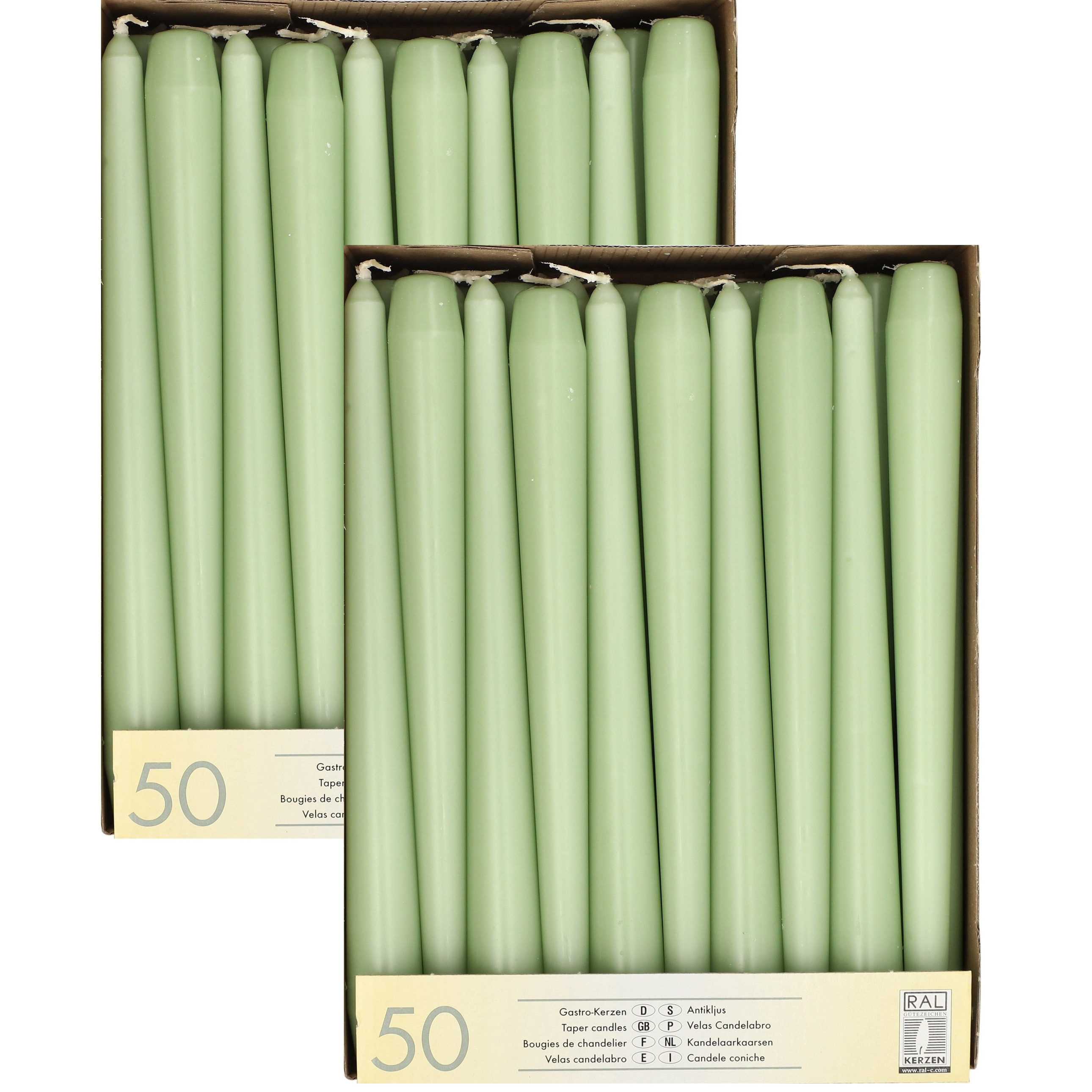 100x stuks dinerkaarsen jade groen 25 cm -