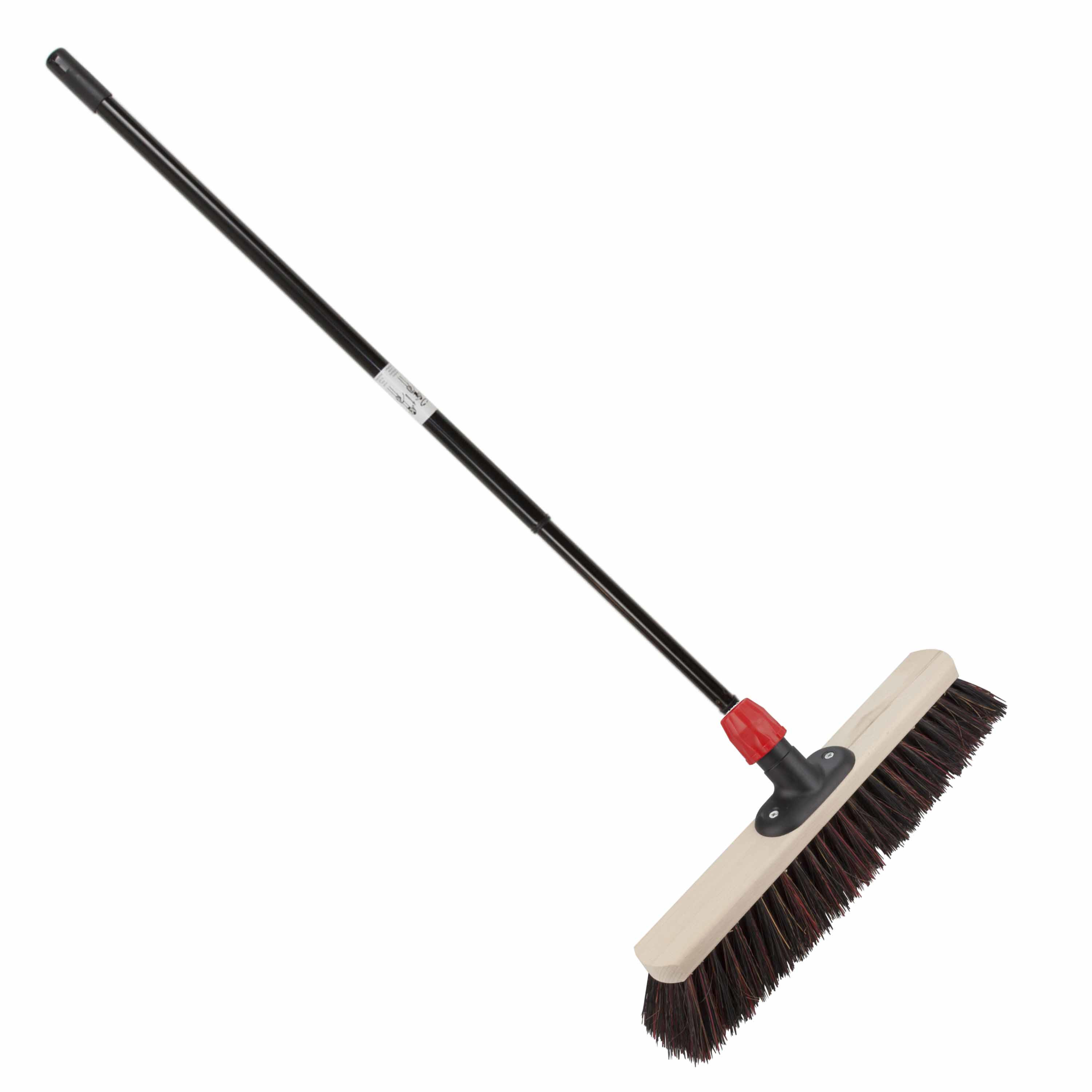 Houten harde straatbezem/buitenbezem Arenga 50 cm met metalen telescoopsteel zwart 80 - 130 cm -